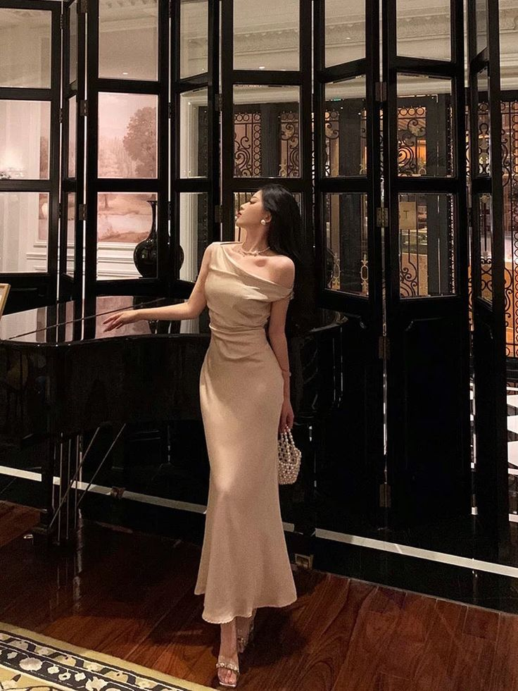 Elegant Mermaid One Shoulder Satin Champagne Prom Dress J6004 - Perfect for Homecoming, Formal Dances & Special Occasions