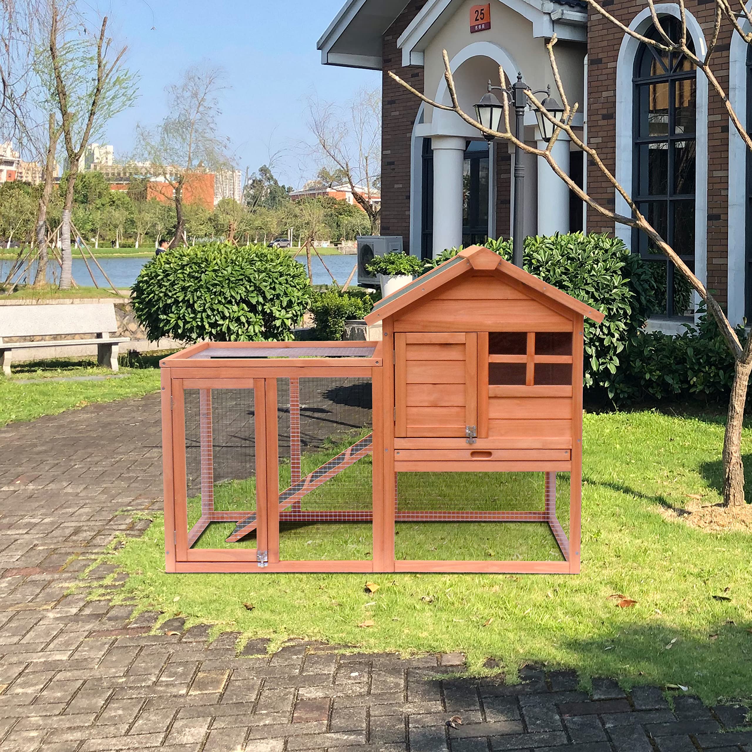 Merax 2-Story Rabbit Hutch Indoor & Outdoor Bunny Cage - Natural Wood Pet House with Removable Leak-Proof Tray | Perfect for Backyard, Garden, or Patio Use