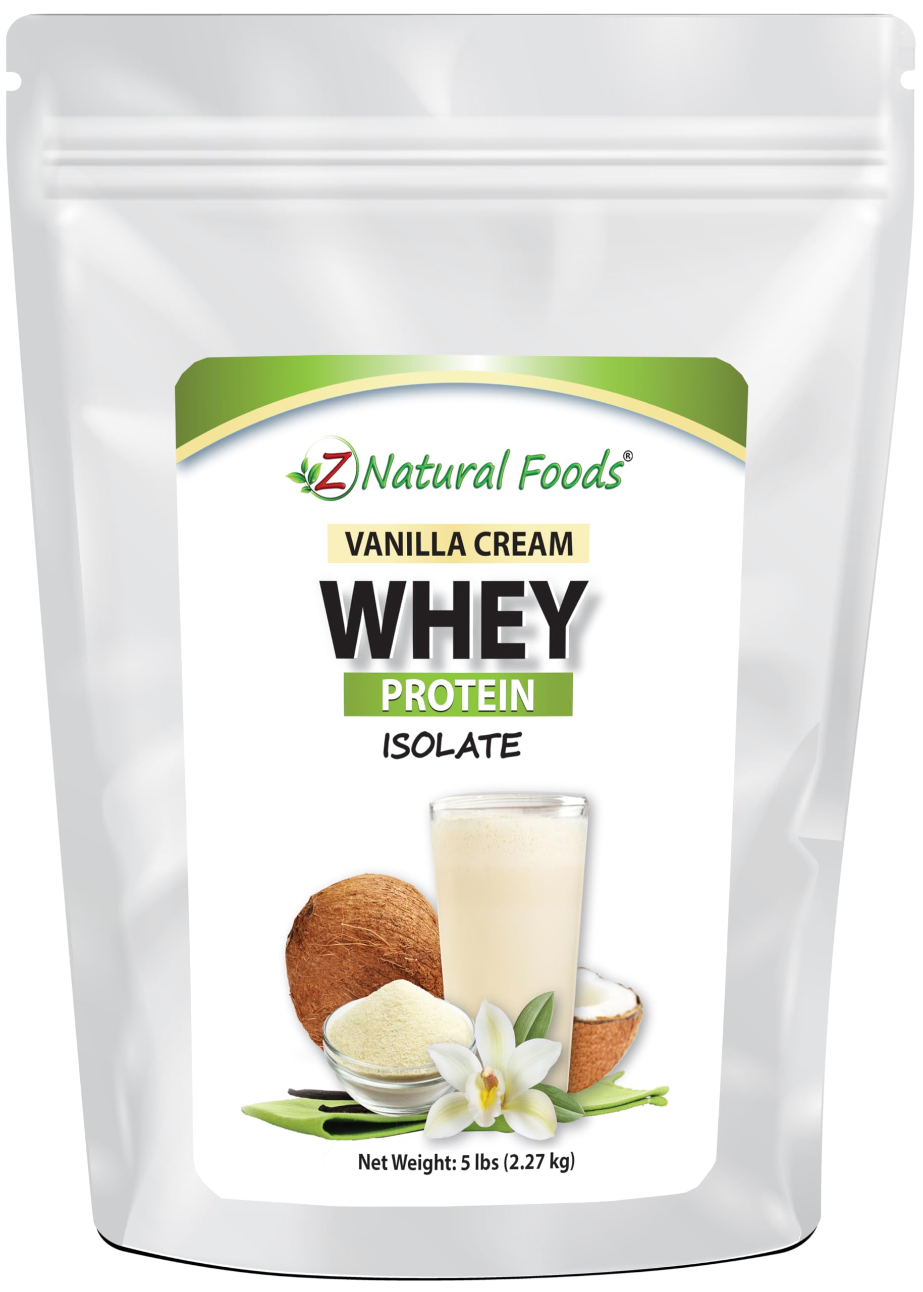 Z Natural Foods Vanilla Cream Whey Protein Isolate Powder - 5 lbs | Non-GMO, Gluten-Free, Kosher | Rich in Nutrients for Heart Health & Immunity | Perfect for Smoothies, Coffee, Tea & Baking | Premium Protein Supplement for Fitness & Wellness