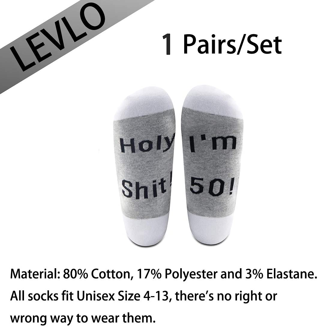 LEVLO Funny 50th Birthday Socks for Women - 'Holy Shit I'm 50' Novelty Socks - Perfect for Milestone Birthday Gifts & Party Celebrations