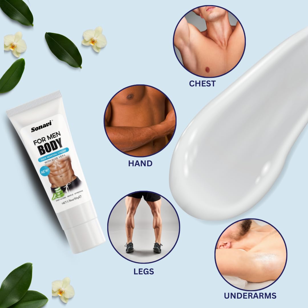 Painless Body Hair Removal Cream for Men - Smooth Legs, Arms, Underarms & Back | Fast-Acting Depilatory Cream | Pack of 3 | Ideal for Gym, Swimming & Summer Activities