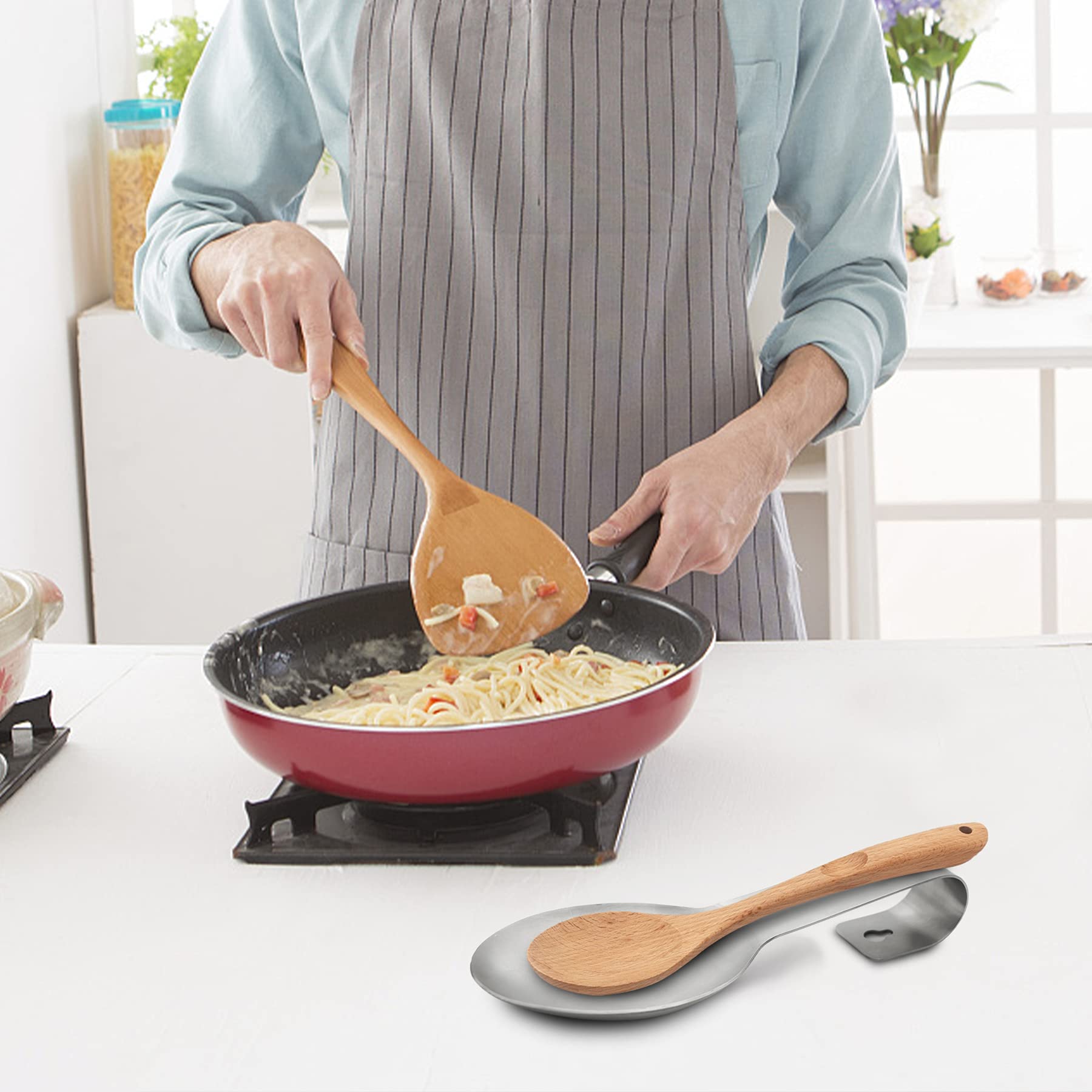 Premium Stainless Steel Spoon Rest for Kitchen Counter & Stove Top - Durable Ladle & Spatula Holder - Silver Kitchen Utensil Organizer - Perfect for Cooking, Serving & Keeping Countertops Clean