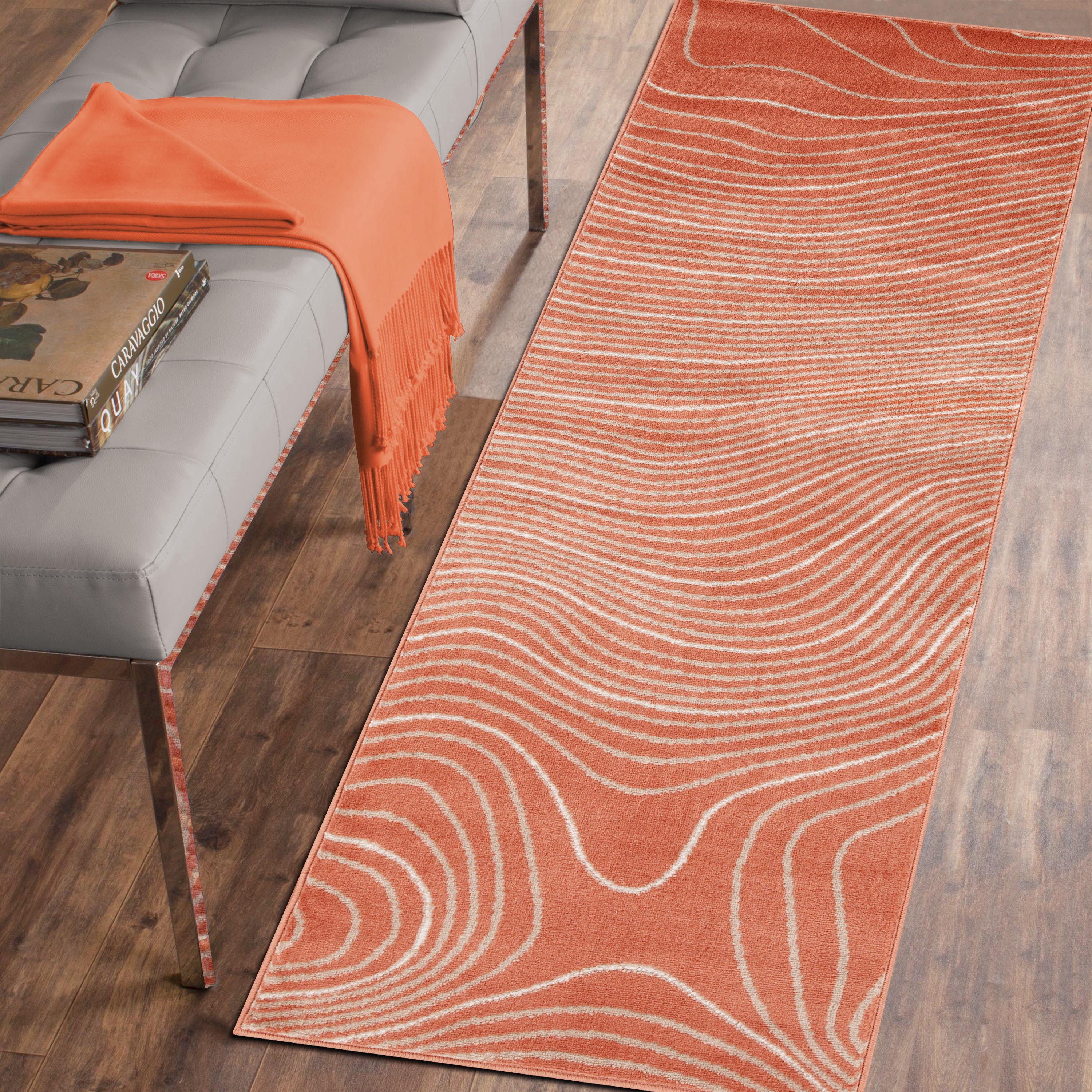 Veer Modern Abstract Wood Grain Indoor Area Rug or Runner - Soft Non-Slip Living Room Carpet for Bedroom, Hallway & Home Decor
