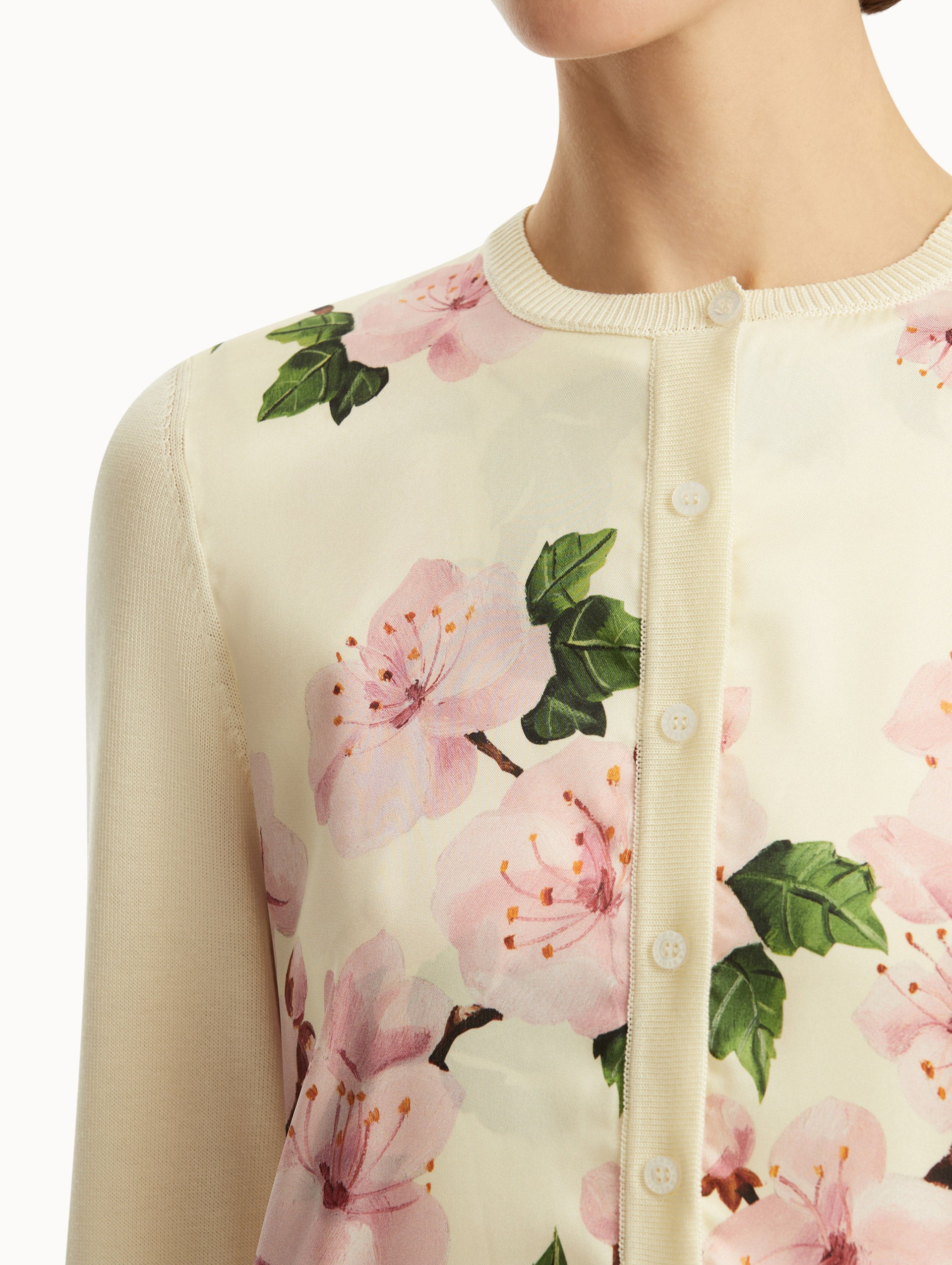 Cherry Blossom Silk Cardigan for Women - Elegant Floral Print Blouse with Silk Inserts - Perfect for Spring Outfits, Office Wear & Special Occasions