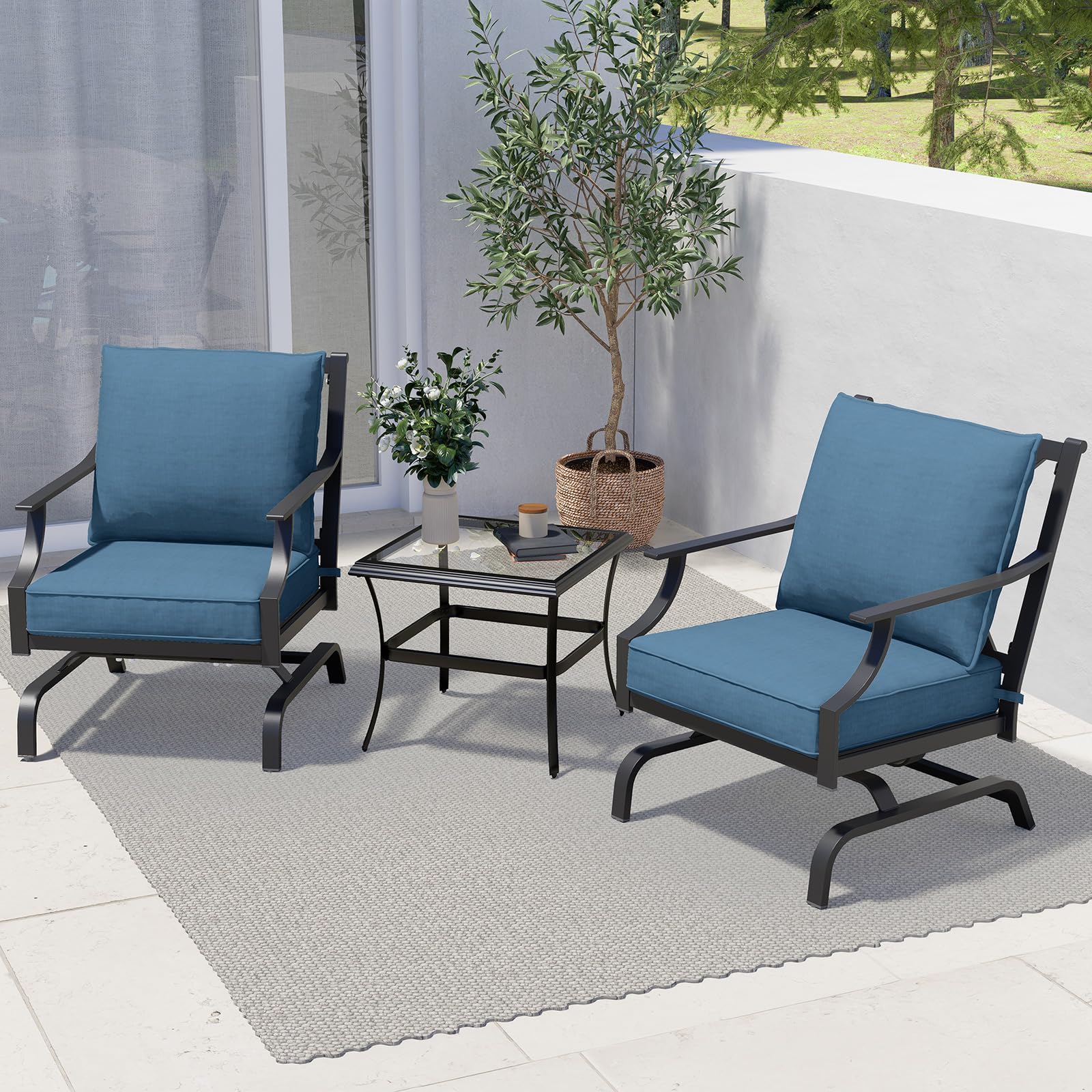 Grand Patio 3-Piece Outdoor Patio Set with 2 Motion Chairs & Side Table in Peacock Blue - Perfect for Backyard, Garden, Poolside Relaxation and Outdoor Entertaining