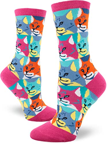 Pop Art Cat Crew Socks in Magenta