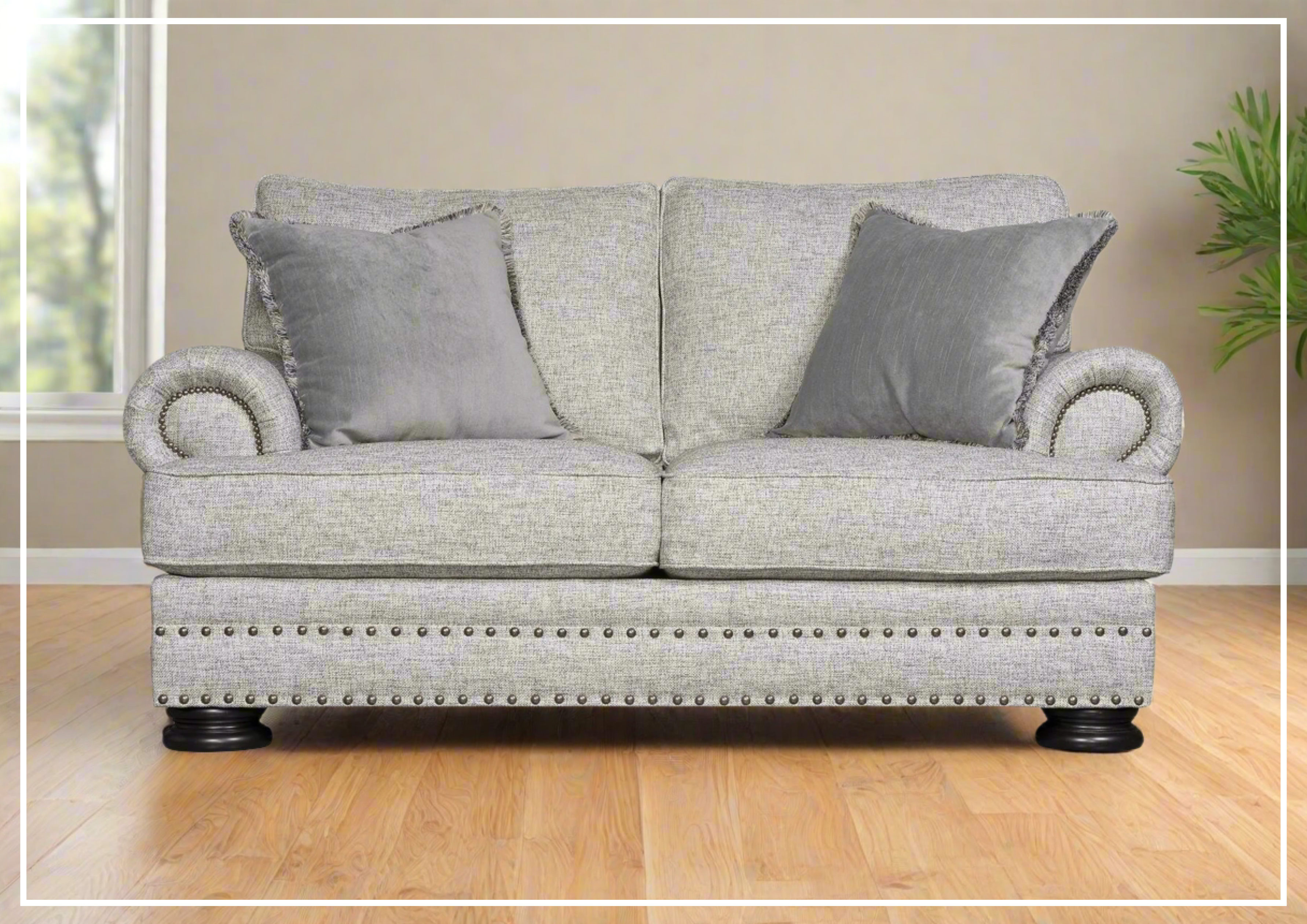 Bernhardt Foster Fabric Loveseat with Rolled Arms - Comfortable Small Sofa for Living Room, Bedroom, or Office Space