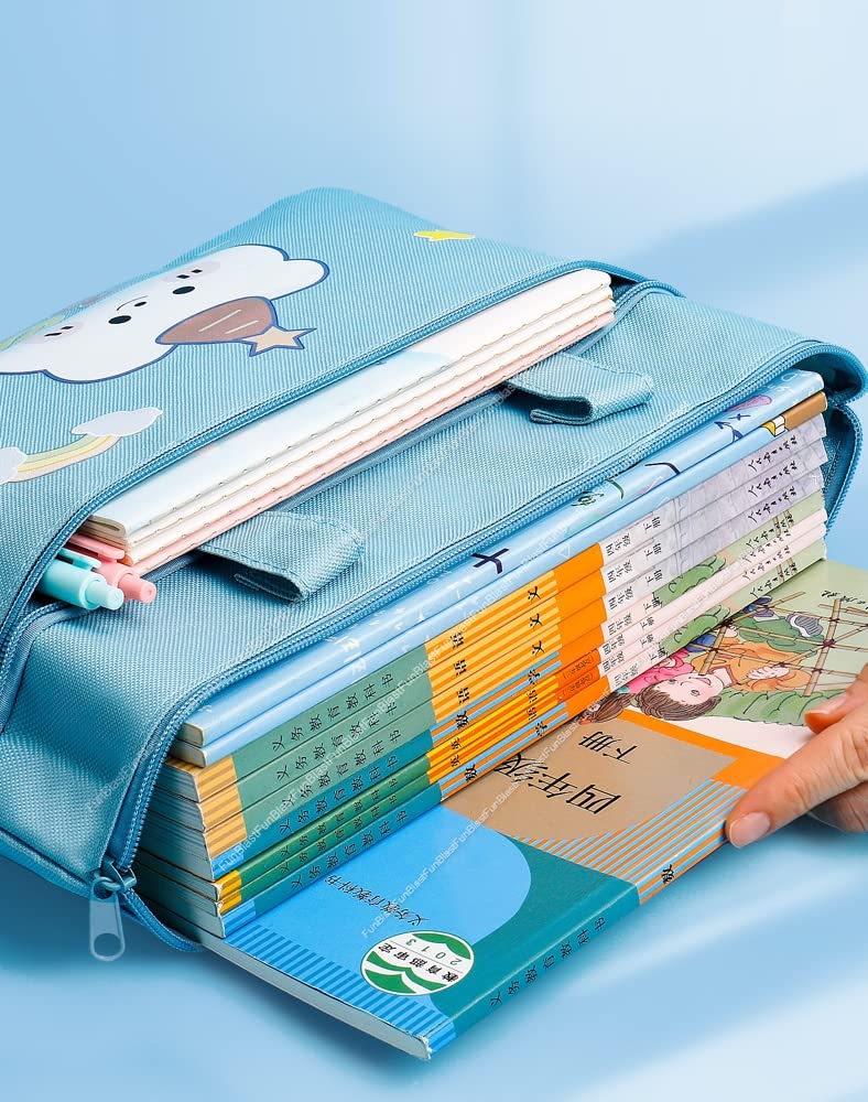 FunBlast Cute Cartoon Print Canvas Tote Bag - Multi-Purpose Double Layer Zipper Travel Bag for Men & Women - Perfect for Shopping, Work, Gym & Beach (Blue, Unisex-Adult)
