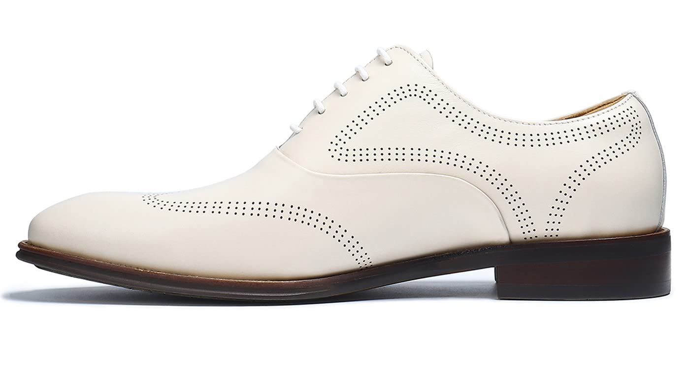 Men's Formal Dress Shoes - Business Oxford Lace Up Shoes in Ivory White for Office, Wedding & Special Occasions