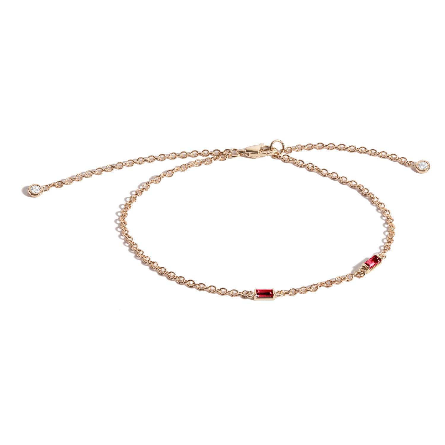 14K Gold Birthstone Baguette Bracelet with Diamond Dangles - Elegant Stackable Jewelry for Women, Perfect Gift for Birthday, Anniversary & Mother's Day