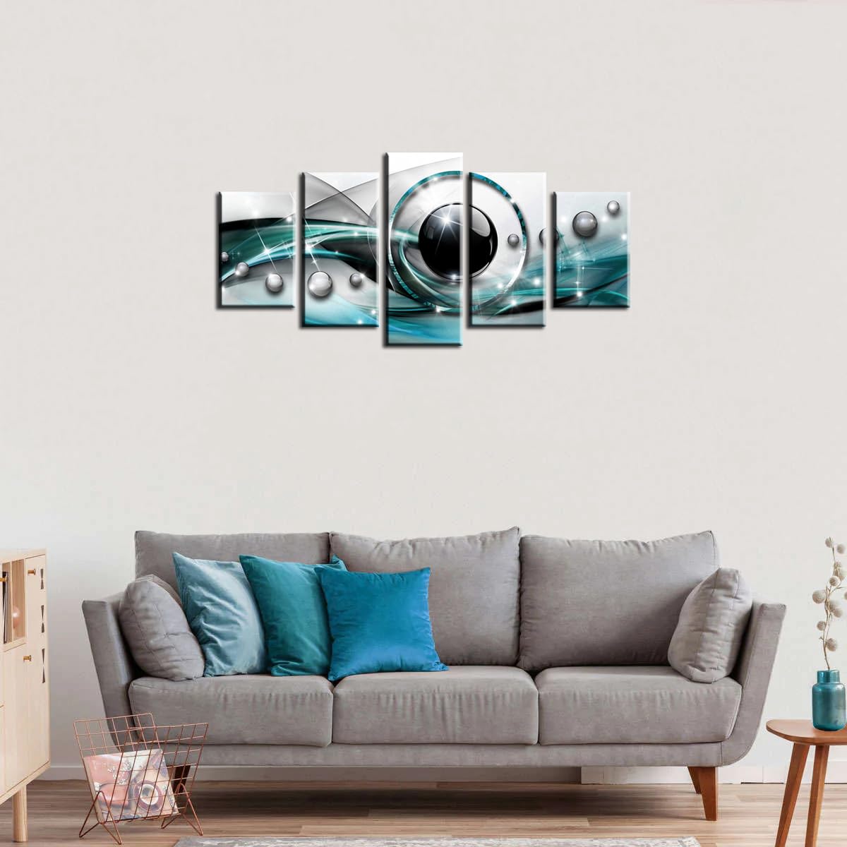 Abstract Canvas Wall Art - Blue & Black Framed Painting for Living Room Decor, 5-Piece Set (Teal) - Perfect for Modern Home & Office Decor