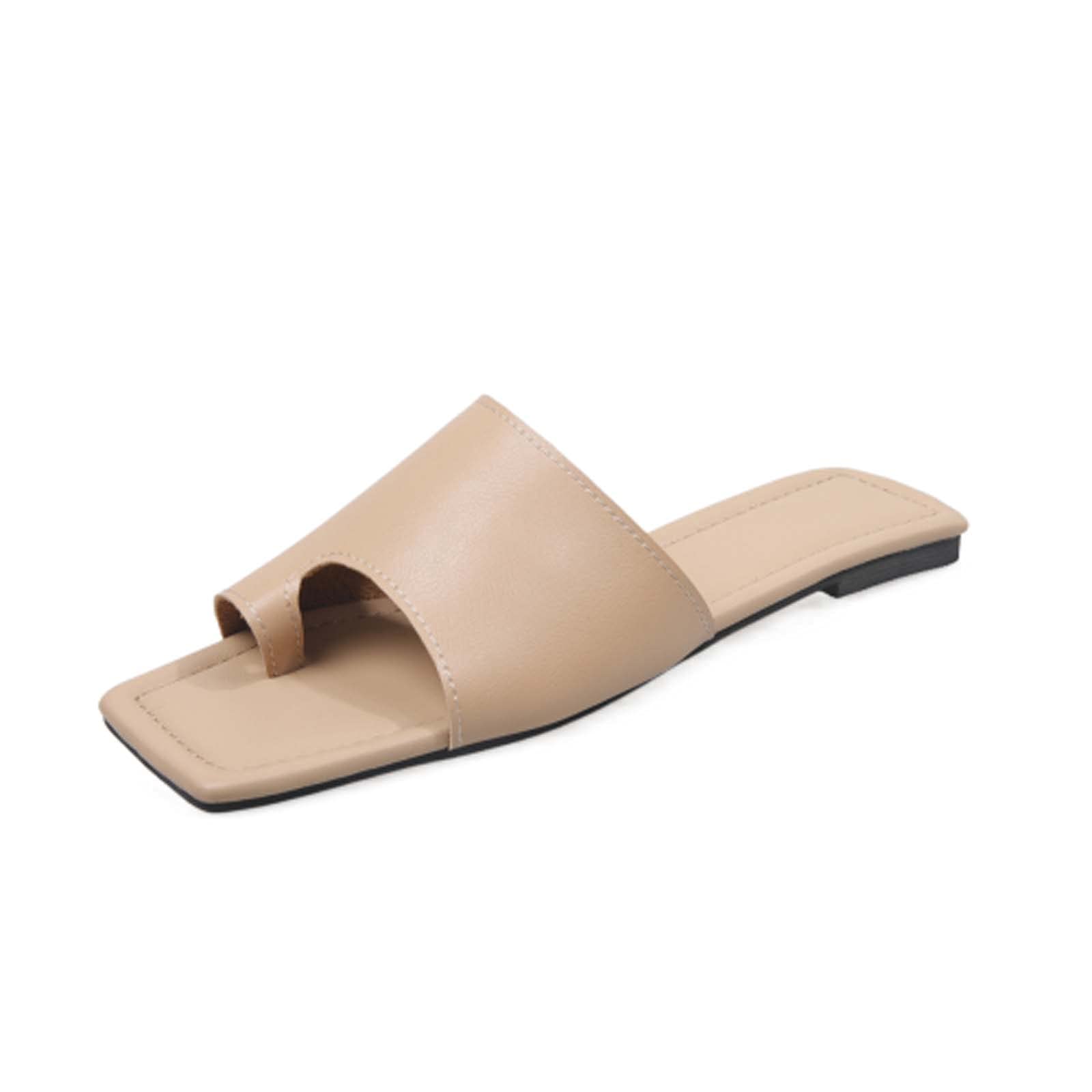 Women's Lightweight Summer Flats Slides - Comfortable Casual Slippers with Toe Ring for Walking, Beach, Pool & Home Use