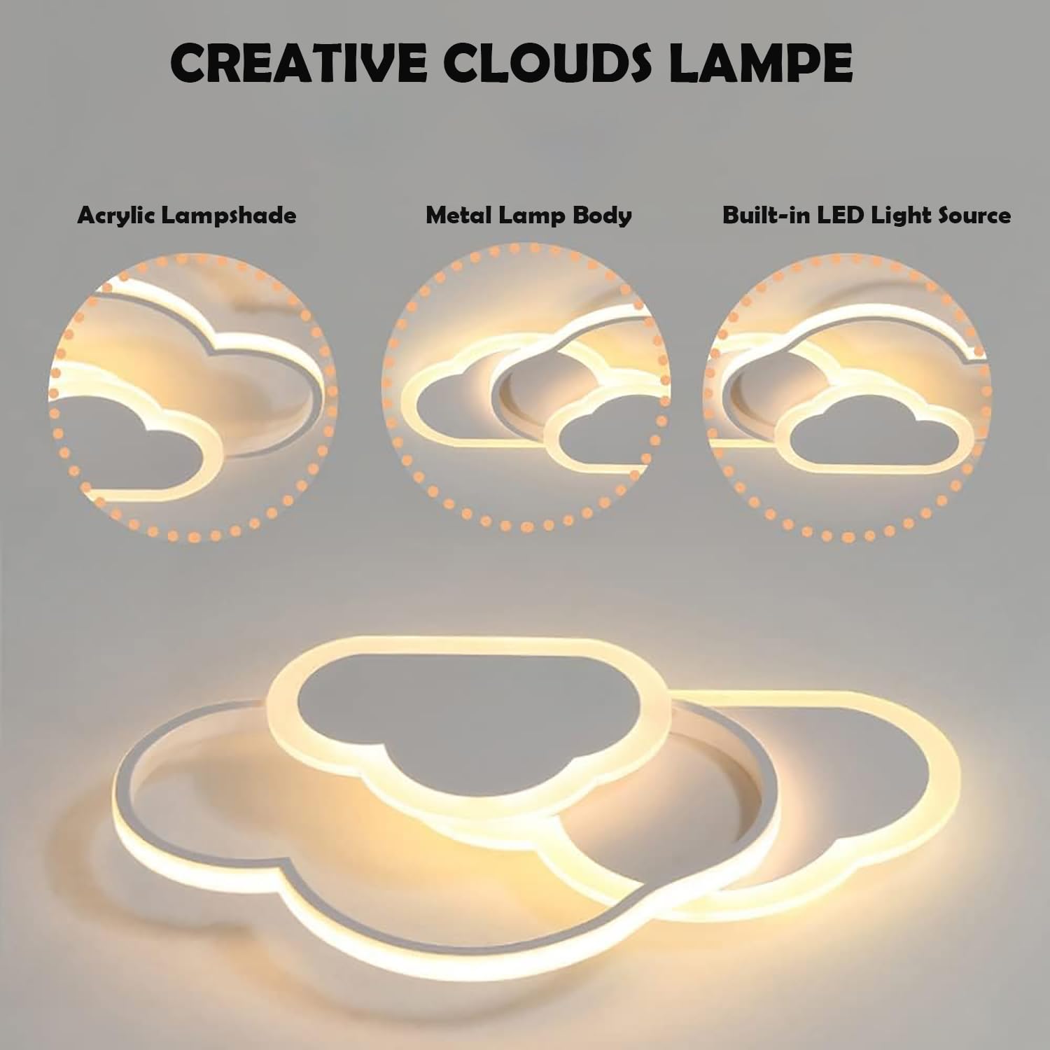 32W Dimmable LED Ceiling Light for Kids Room - Creative Cloud Design Ceiling Lamp for Bedroom, Living Room & Nursery - Perfect for Kids' Bedroom Decor & Night Light