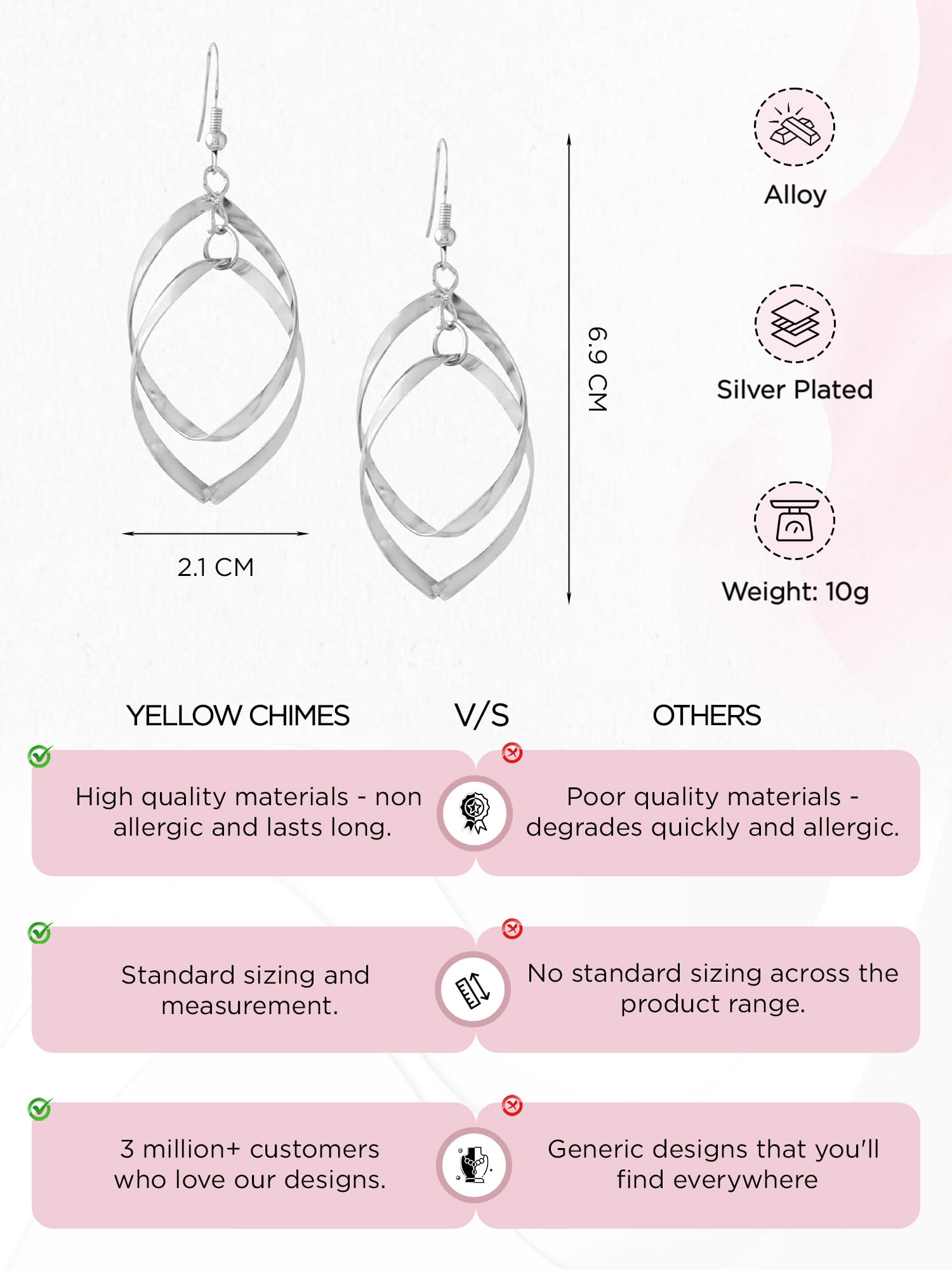 Yellow Chime Dangle Earrings for Women - Silver Leaf-Shaped Long Dangler Earrings | Fashion Jewelry Gift for Girls, Wife (Birthday, Anniversary) | Perfect for Parties, Weddings & Everyday Wear