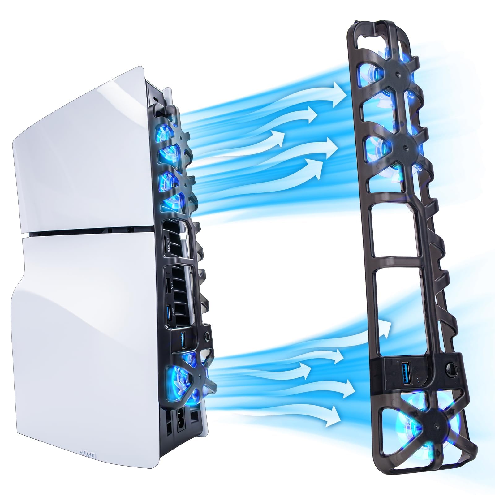 Upgraded PS5 Slim Cooling Fan with LED Light & USB 3.0 Hubs - Quiet Horizontal Cooling System for PS5 Slim Disc/Digital Edition - Black | Perfect for Gaming Marathons & Enhanced Console Performance