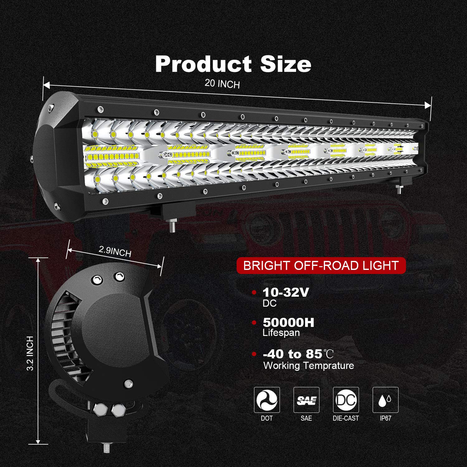 20 Inch 420W LED Light Bar with Triple Row Flood Spot Combo Beam - 2pc 4 Inch 60W Fog Lights Kit for Off Road Trucks, ATV, UTV, Jeep & Boat | Waterproof Driving Lights with Wiring Harness | Perfect for Night Off-Roading, Camping & Emergency Lighting