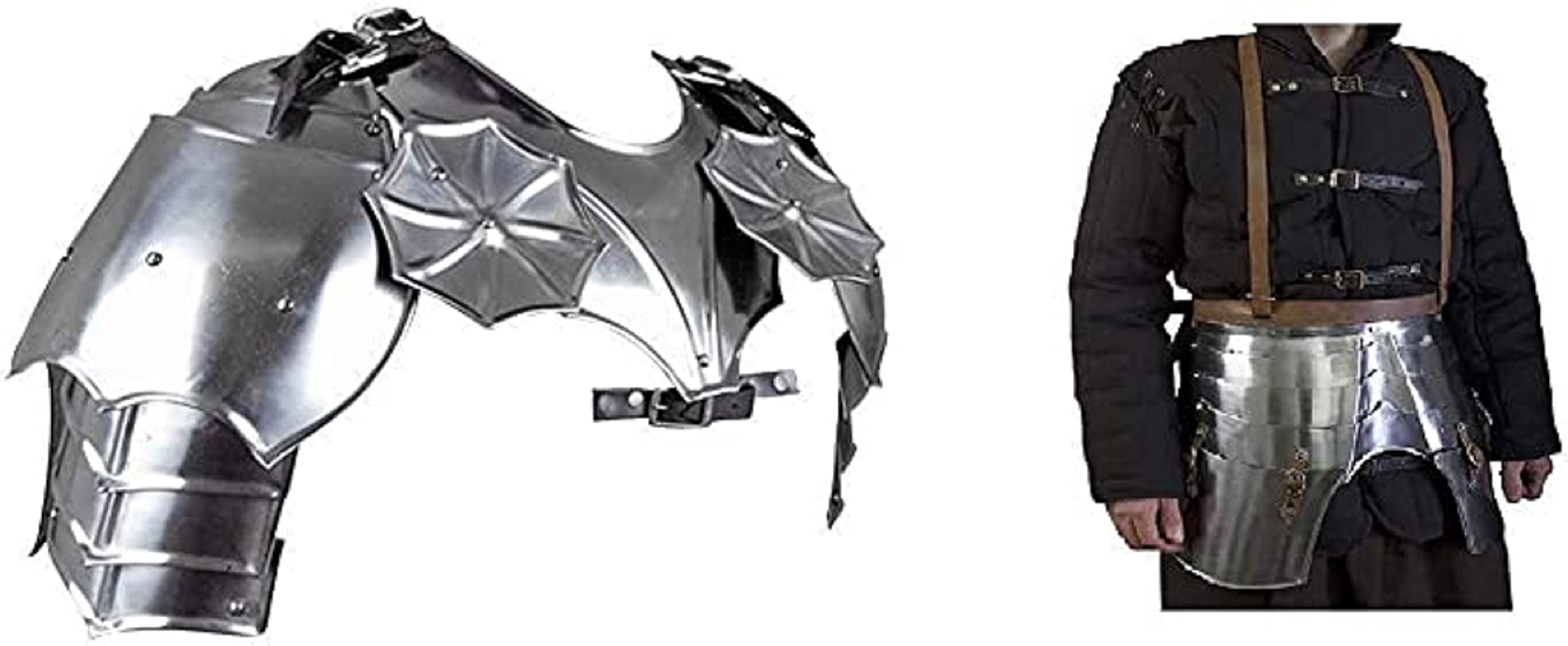 Gothic Gorget and Pauldrons with Tassets - Medieval Leg Armor Set - Metallic One Size Fit - Perfect for LARP, Cosplay & Renaissance Fairs