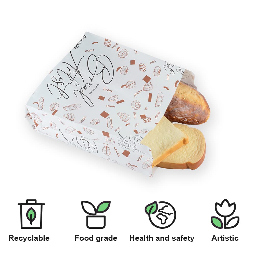 50 Pack Large Paper Bread Bags with Front Window - 13.8 x 9.5 x 4.3 Inch Eco-Friendly Bakery Bags for Homemade Bread, Pastries & Gift Giving - Includes Stickers for Easy Labeling - Perfect for Bakeries, Farmers Markets & Home Bakers