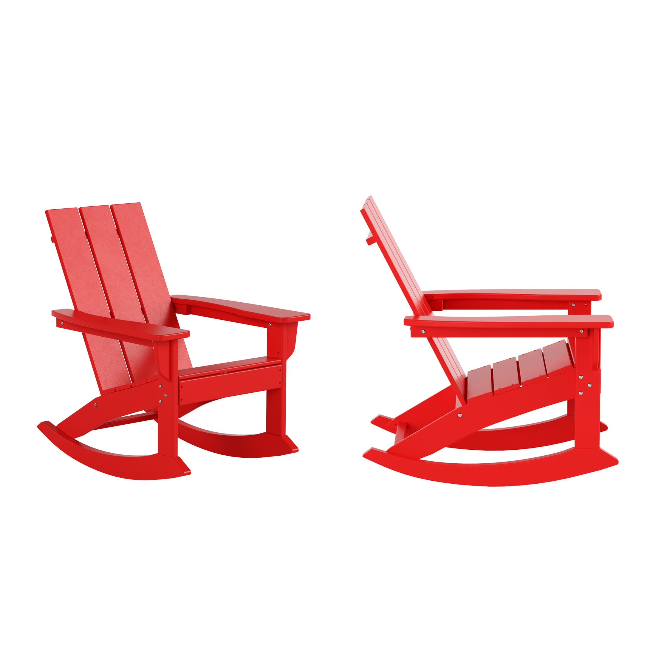 WO Home Furniture Adirondack Rocking Chair Set of 2 - All-Weather UV-Resistant Outdoor Patio Chairs for Garden, Deck, Porch & Backyard (Red)