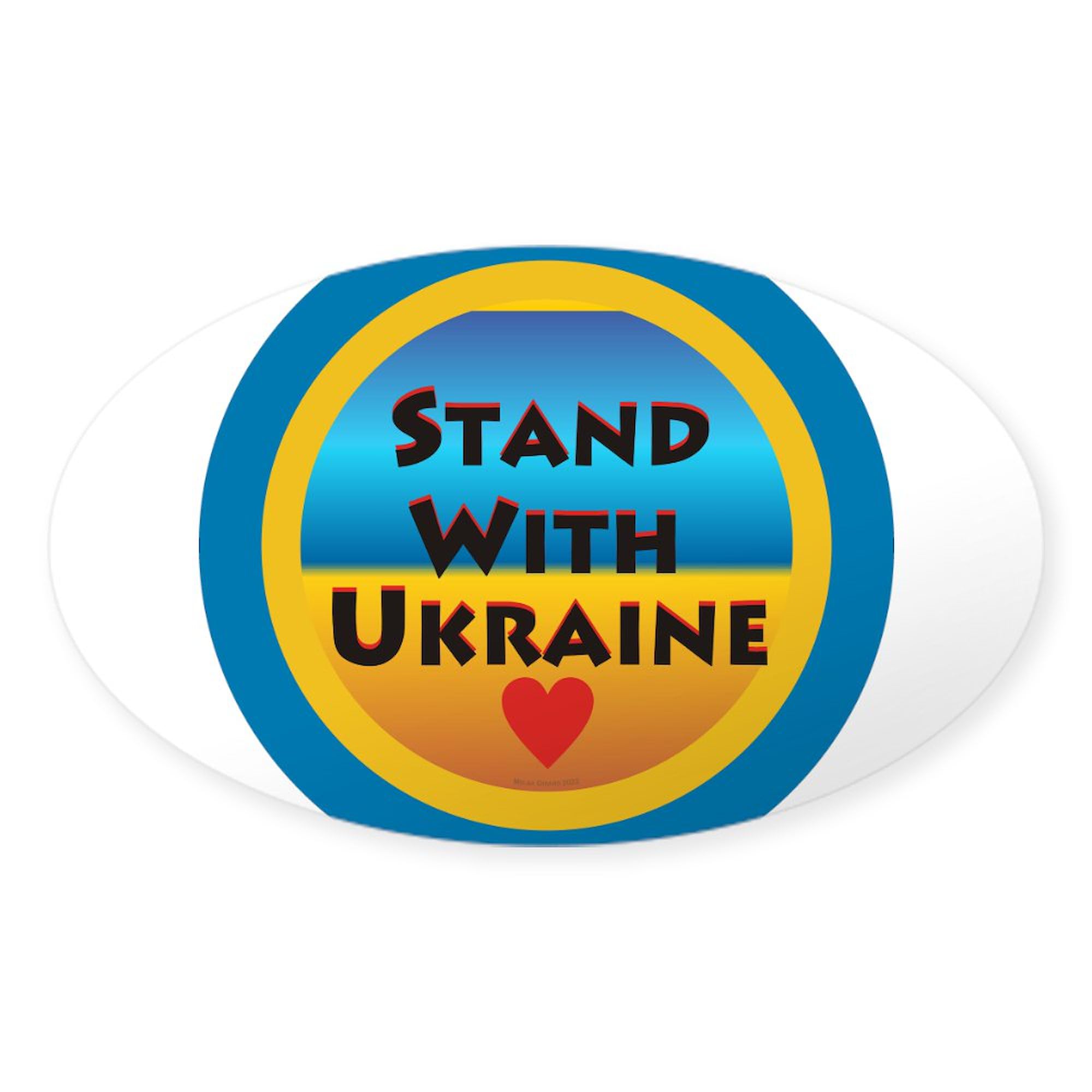 Stand with Ukraine Sticker - Oval Car Bumper Decal for Cars & Laptops