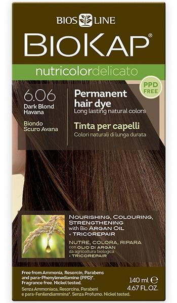 Biokap Nutricolor Delicato 6.06 Dark Blond Havana Hair Dye - Ammonia Free Permanent Hair Color for Natural-Looking Highlights at Home or Salon