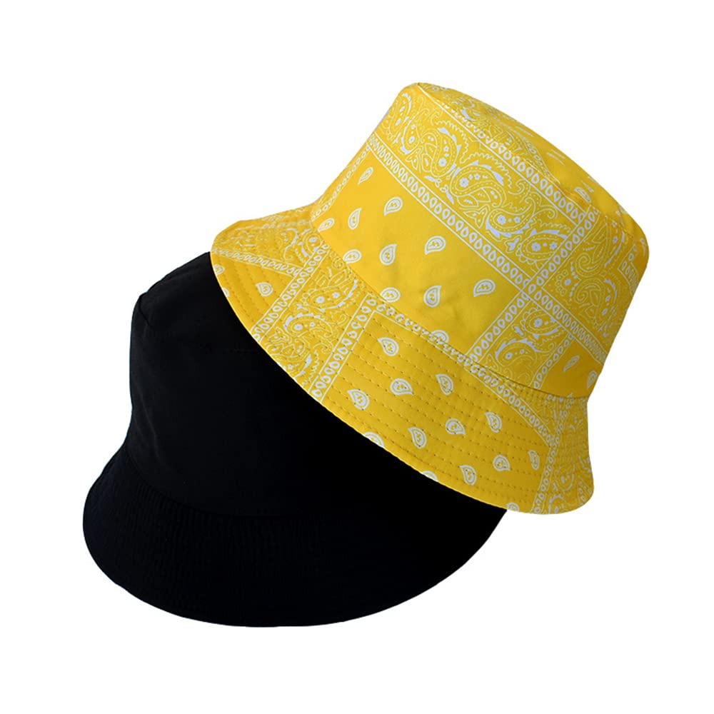 Blue & Black Bandana Bucket Hats for Women & Men - Fashionable Sun Protection for Beach, Fishing, Skateboarding & Outdoor Activities - Packable Summer Caps in Red, White & Blue Styles