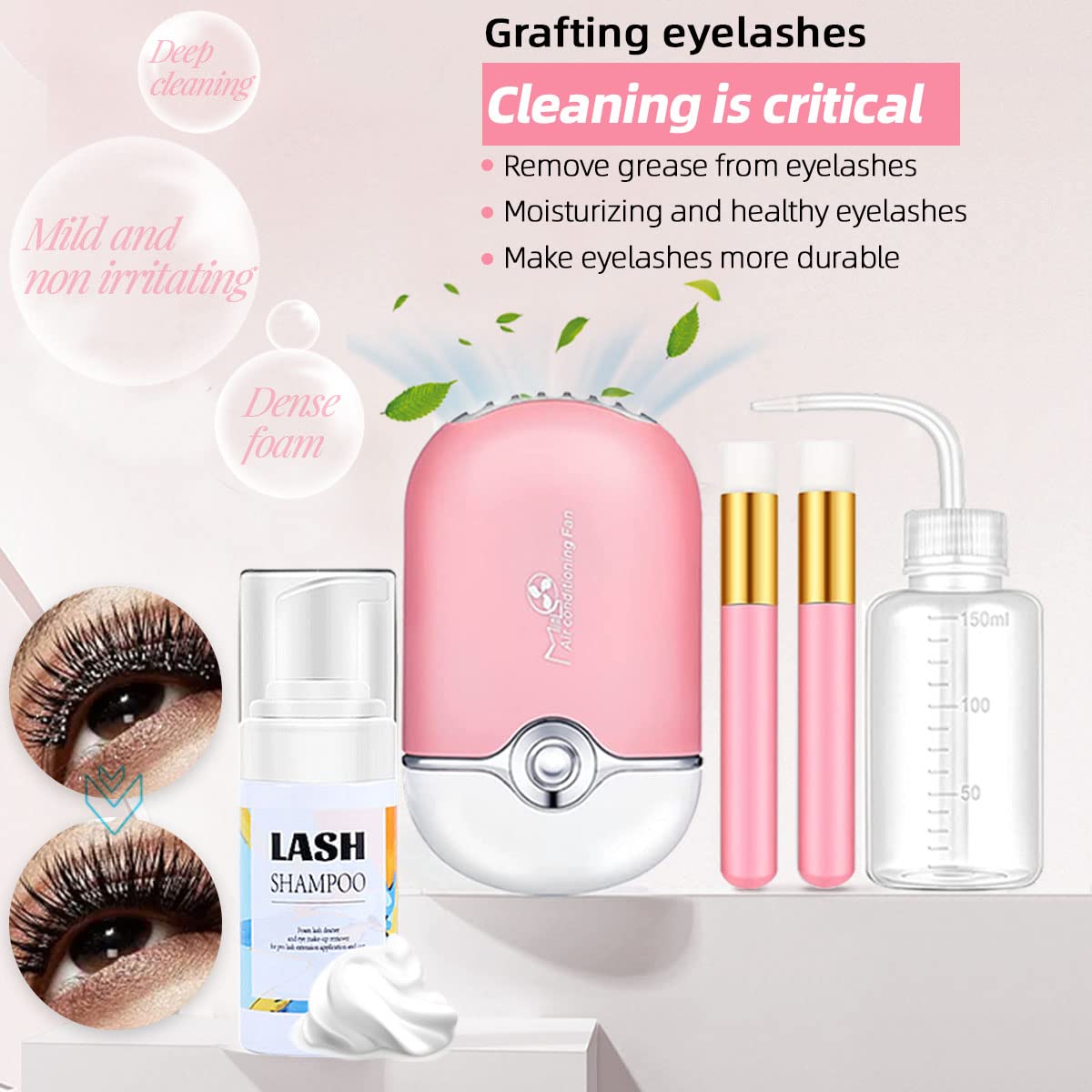 Professional Eyelash Extension Kit with Mannequin Head, Removable Eyelids & USB Lash Fan - Complete Practice Set for Beginners | Includes False Eyelashes, Shampoo Brush & Glue Tools | Perfect for Salon Training & Home Use