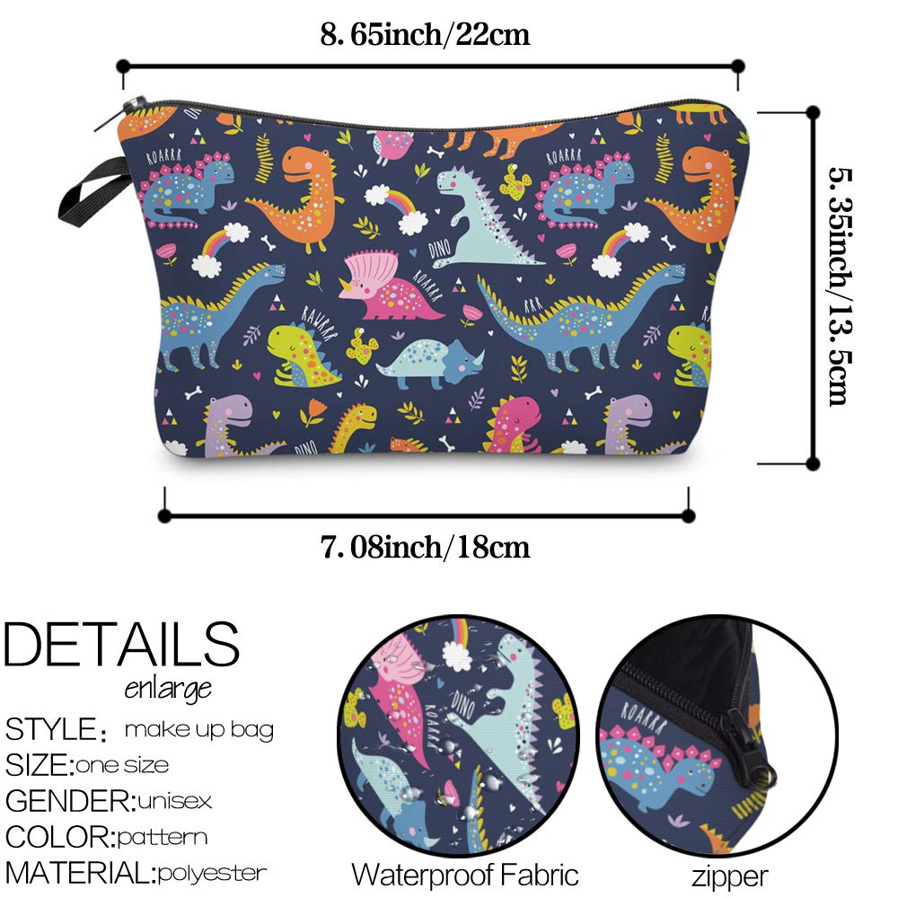 ASCHAR Adorable Waterproof Cosmetic Bag for Women - Roomy Travel Makeup Organizer with Dino Print (Dino 52198) | Perfect for Toiletries, Travel Accessories & Cute Gifts