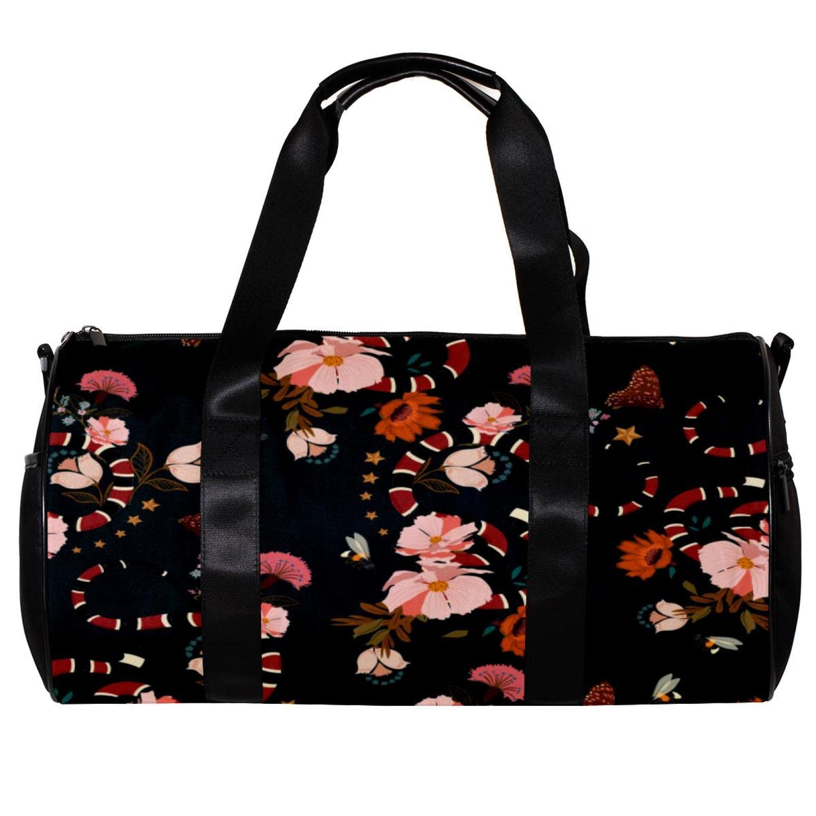 Floral Snake Print Travel Duffle Bag - Foldable Sports Gym Bag for Women, Men, Boys & Girls - Perfect for Gym, Travel, Weekend Getaways & Sports Activities