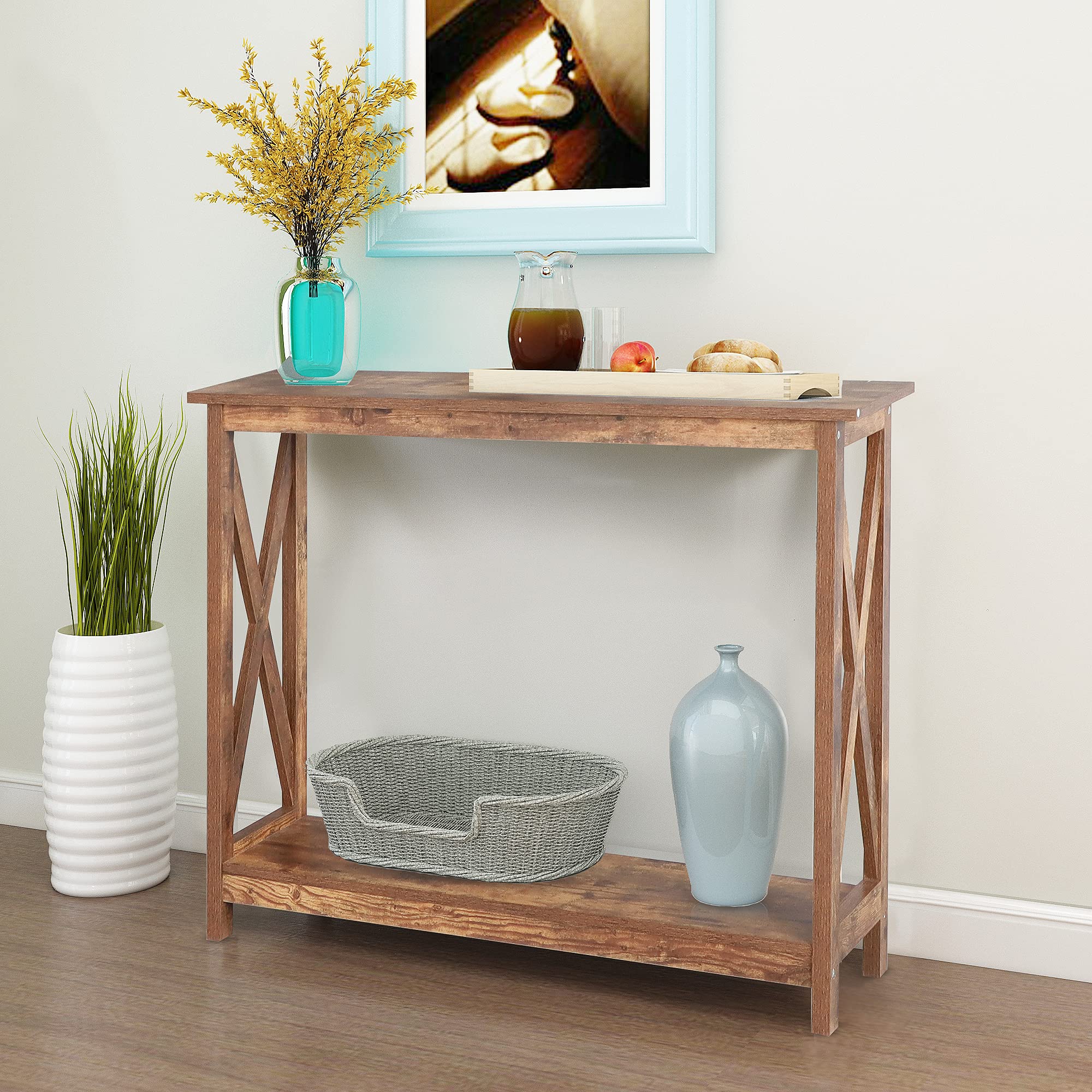 Rainbow Sophia Console Table - 39 Inch Modern Farmhouse Entryway Sofa Table with 2-Tier Storage, Rustic Wood Design - Perfect for Hallway Decor, Living Room Accent & Small Space Organization