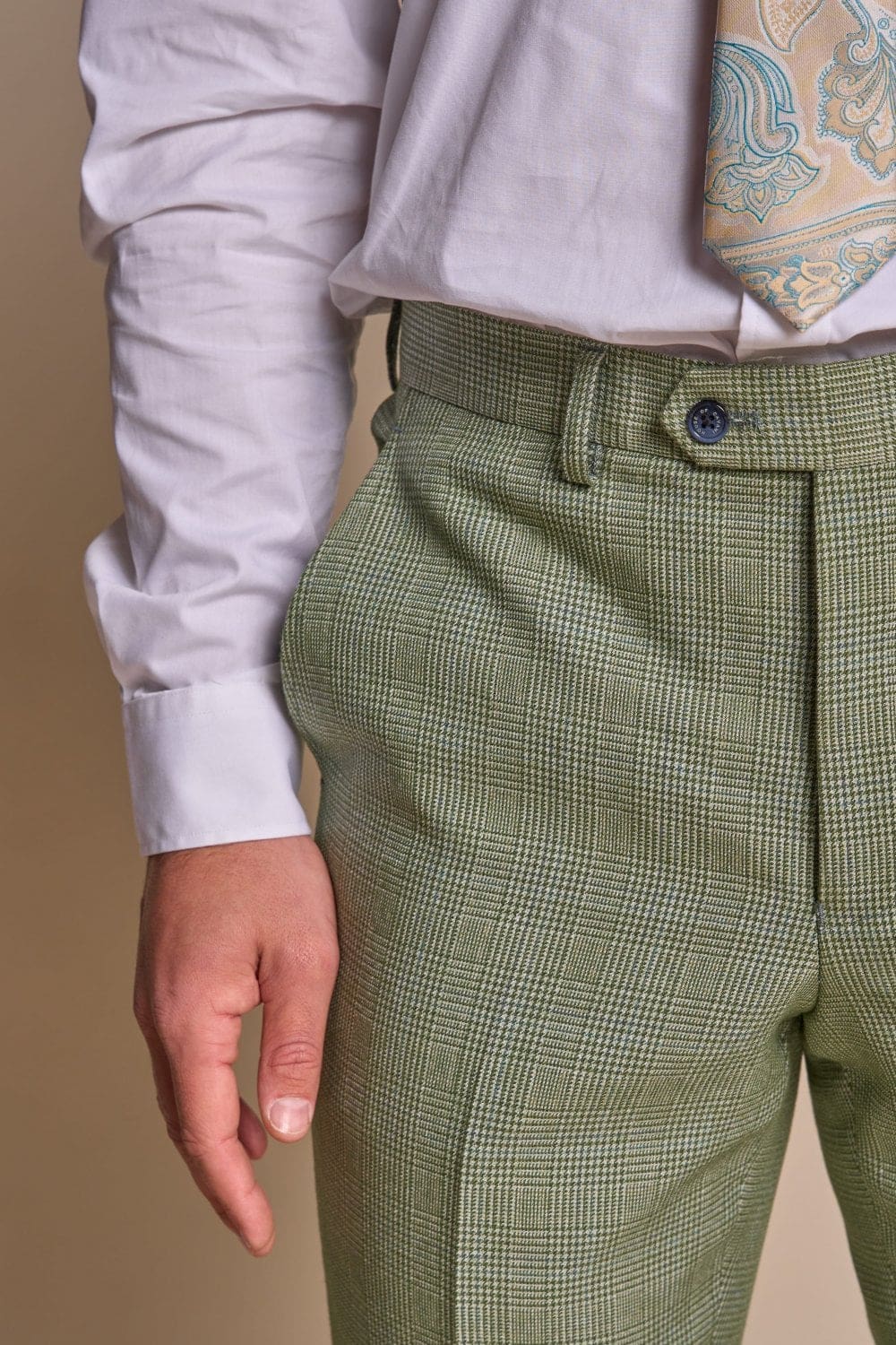 Cavani Caridi Men's Sage Tweed Trousers - Classic Slim Fit Dress Pants for Business Casual & Office Wear