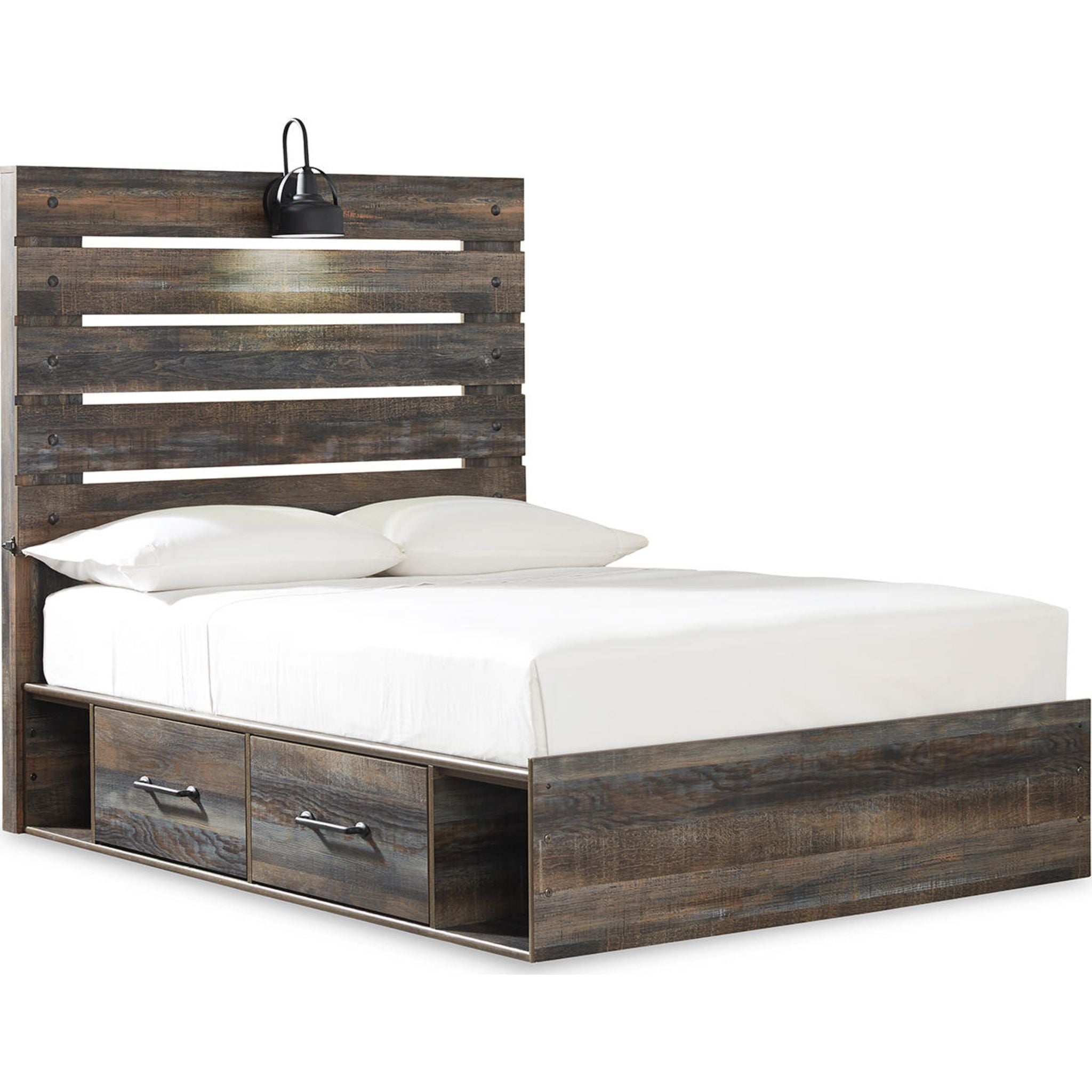 Drystan Panel Bed with 2 Drawer Storage - Queen Size Bed Frame with Underbed Storage - Modern Bedroom Furniture for Small Spaces & Guest Rooms