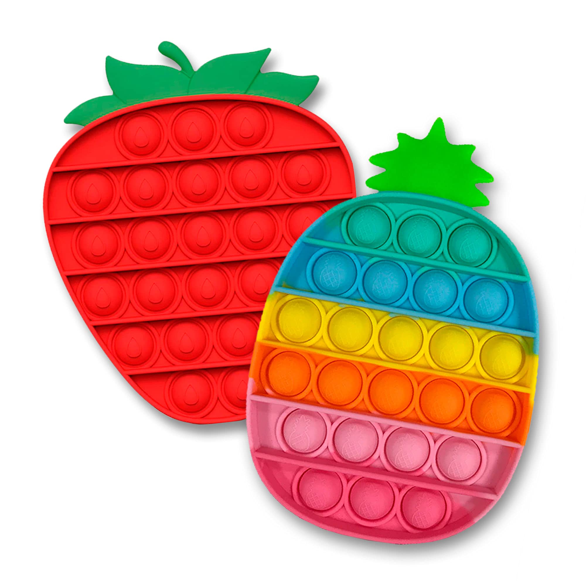 2PCS Push Pop Bubble Sensory Fidget Toy - Stress Relief & Anti-Anxiety Toys for Kids & Adults, Autism Sensory Toys with Loud Popping Sound (Strawberry & Pineapple) - Perfect for Classroom, Office & Travel Stress Relief