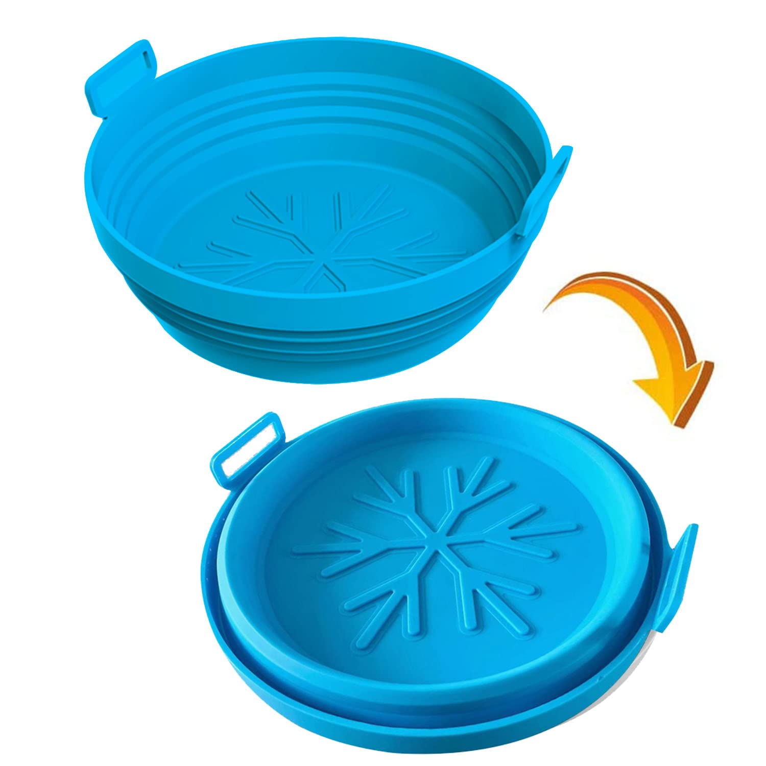 8 Inch Collapsible Silicone Air Fryer Basket - Space Saving Non-Stick Pot for Air Fryer Oven, Christmas Snowflake Design - Perfect for Baking, Roasting & Meal Prep at Home