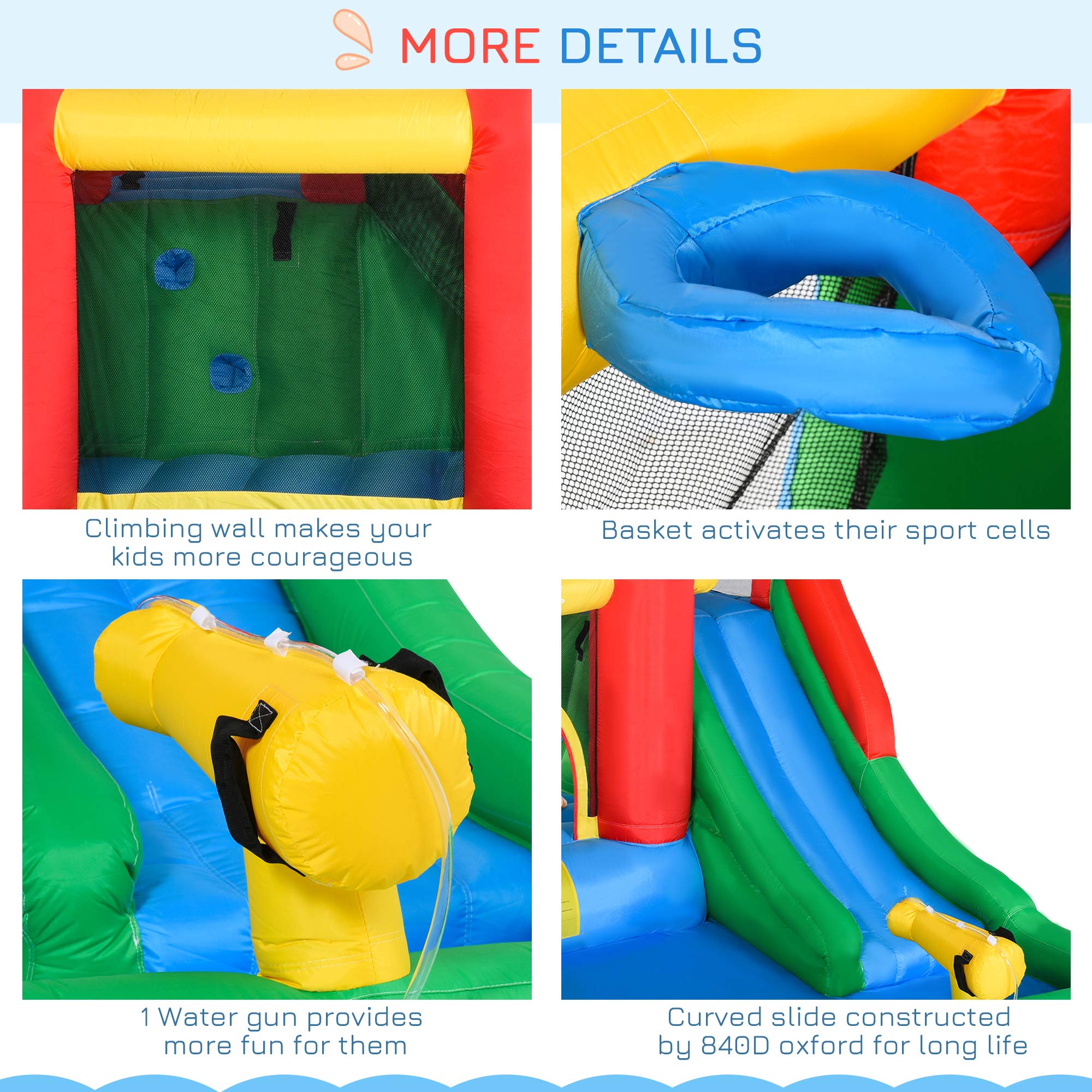 Outsunny 6-in-1 Inflatable Bounce House with Water Slide, Pool, Water Cannon & Climbing Wall - Kids Outdoor Water Play Toy for Backyard, Birthday Parties & Summer Fun - Includes Air Blower & Repair Kit