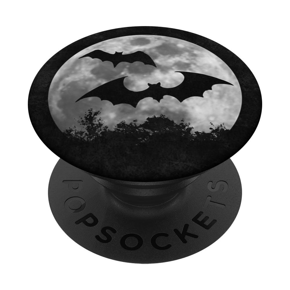 Spooky Bats Full Moon Bat Silhouette PopSockets Adhesive PopGrip - Halloween Phone Grip for iPhone & Android - Perfect for Costume Parties & Nighttime Events