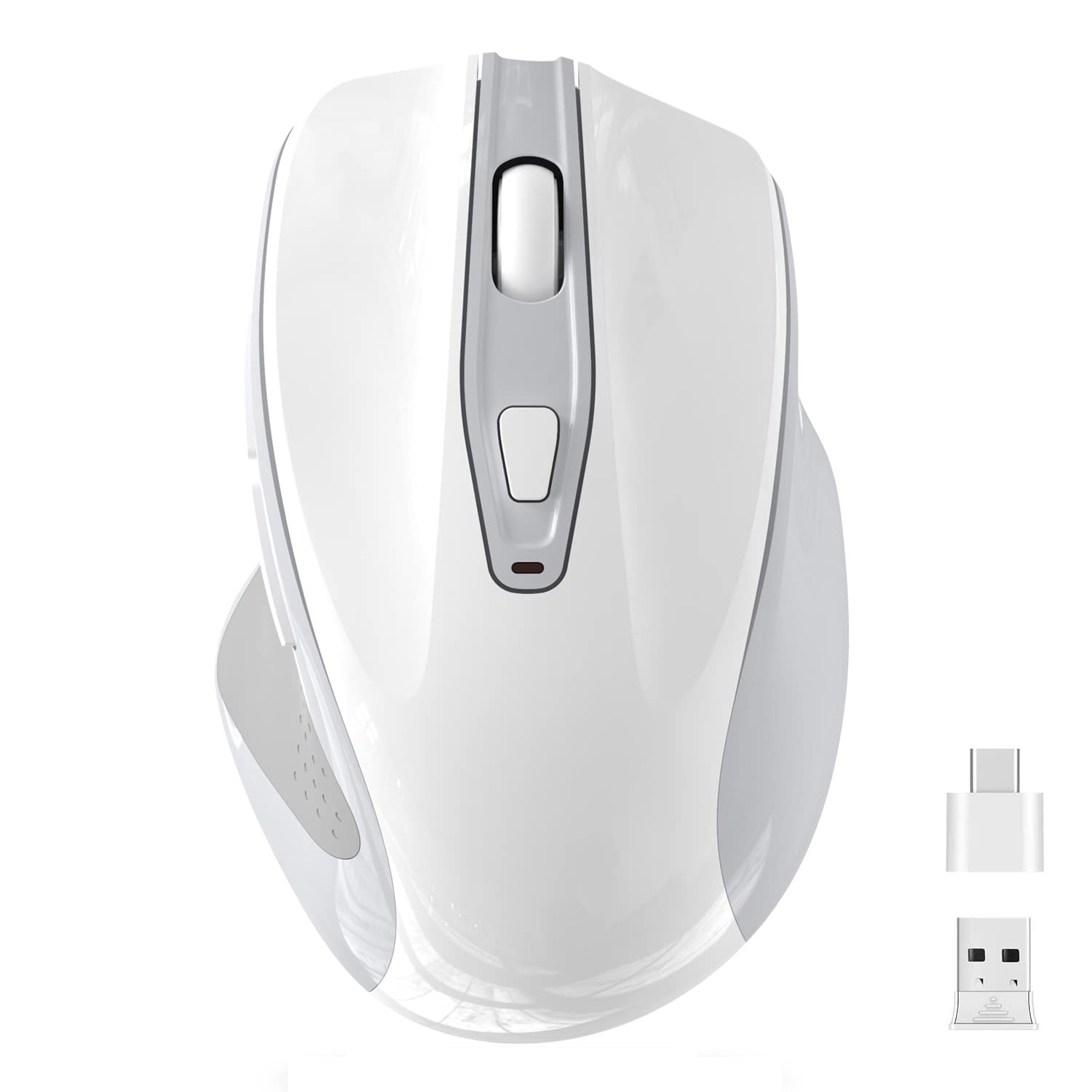 Ergonomic Wireless Mouse for PC & Laptop - 2.4G USB Portable Computer Mouse with 3 Adjustable DPI Levels, Nano & Type-C Receiver - Comfort Fit for Office, Gaming & Home Use (White)