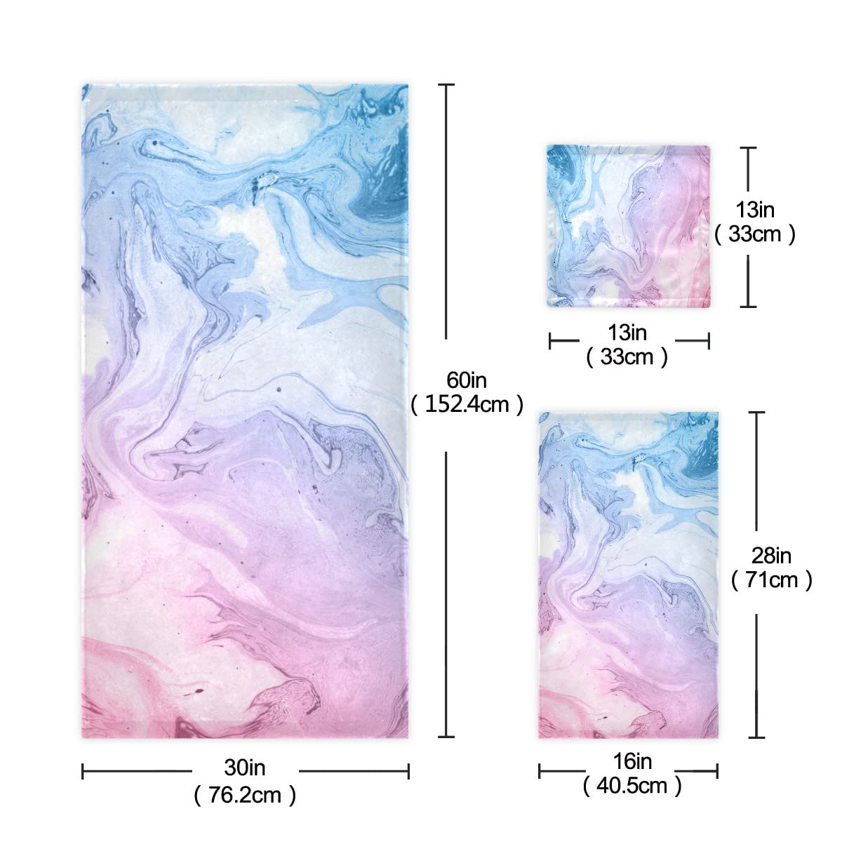Premium 3-Piece Abstract Marble Bath Towel Set - Super Absorbent, Soft & Quick-Drying - Perfect for Bathroom, Beach, Gym & Pool Use - Pink & Blue Decorative Towels for Spa, Travel & Home Decor