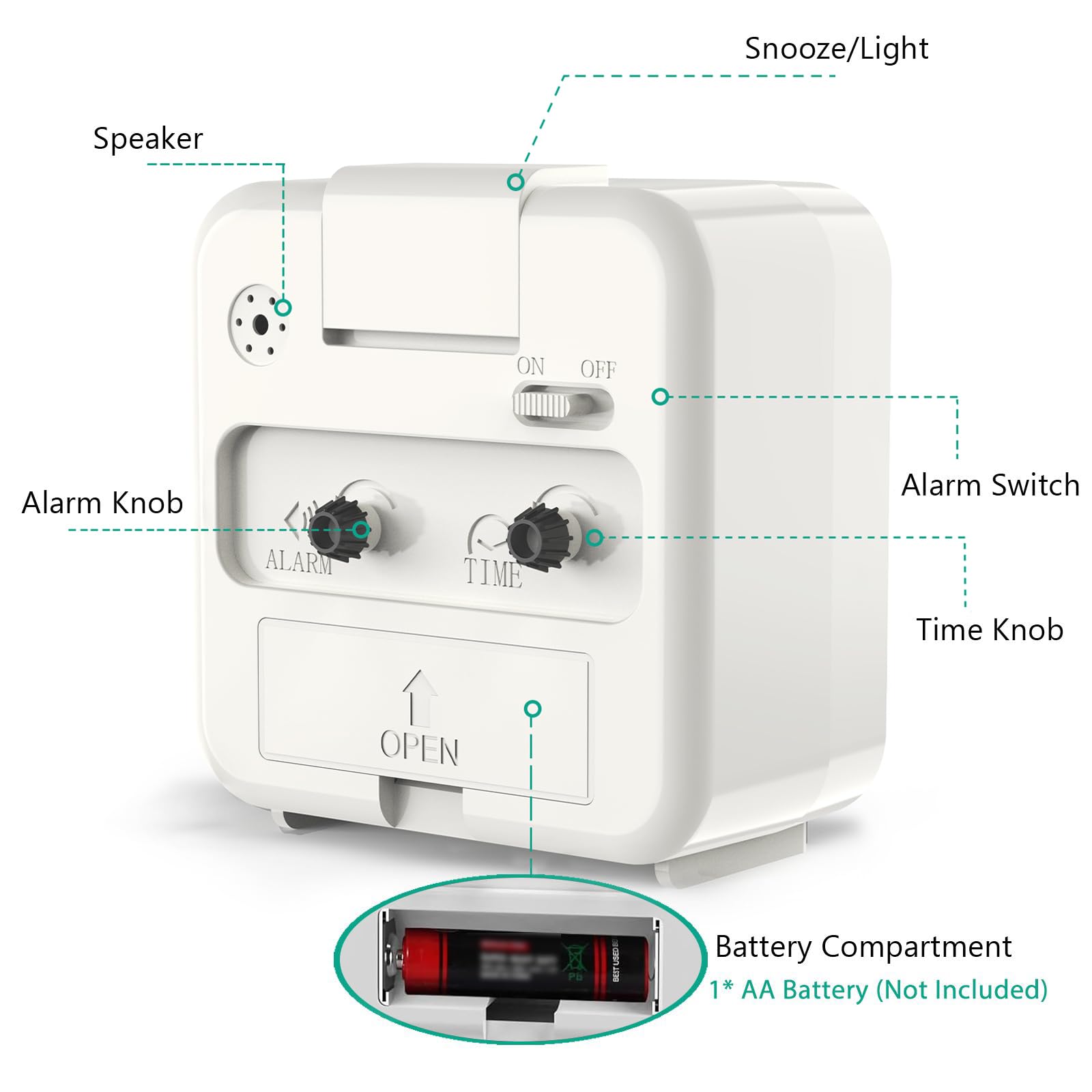 ORIA Silent Alarm Clock with Large Luminous Display - Battery Operated Bedside Clock with Snooze & Night Light - Gentle Wake-Up for Elderly & Light Sleepers (1AA Battery Not Included, Beige) - Perfect for Bedrooms, Nightstands & Travel