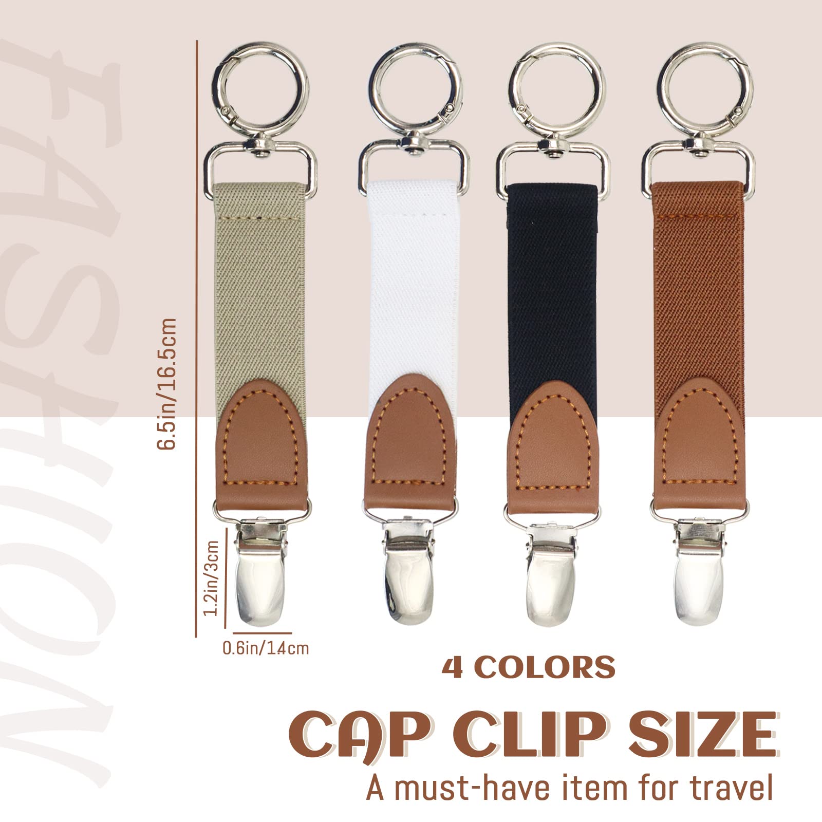4Pcs Heavy Duty Hat Clips for Travel - Elastic Cap Holder for Backpack, Luggage & Handbag - Secure Hat & Scarf Attacher for Outdoor Adventures, Hiking & Airplane Trips