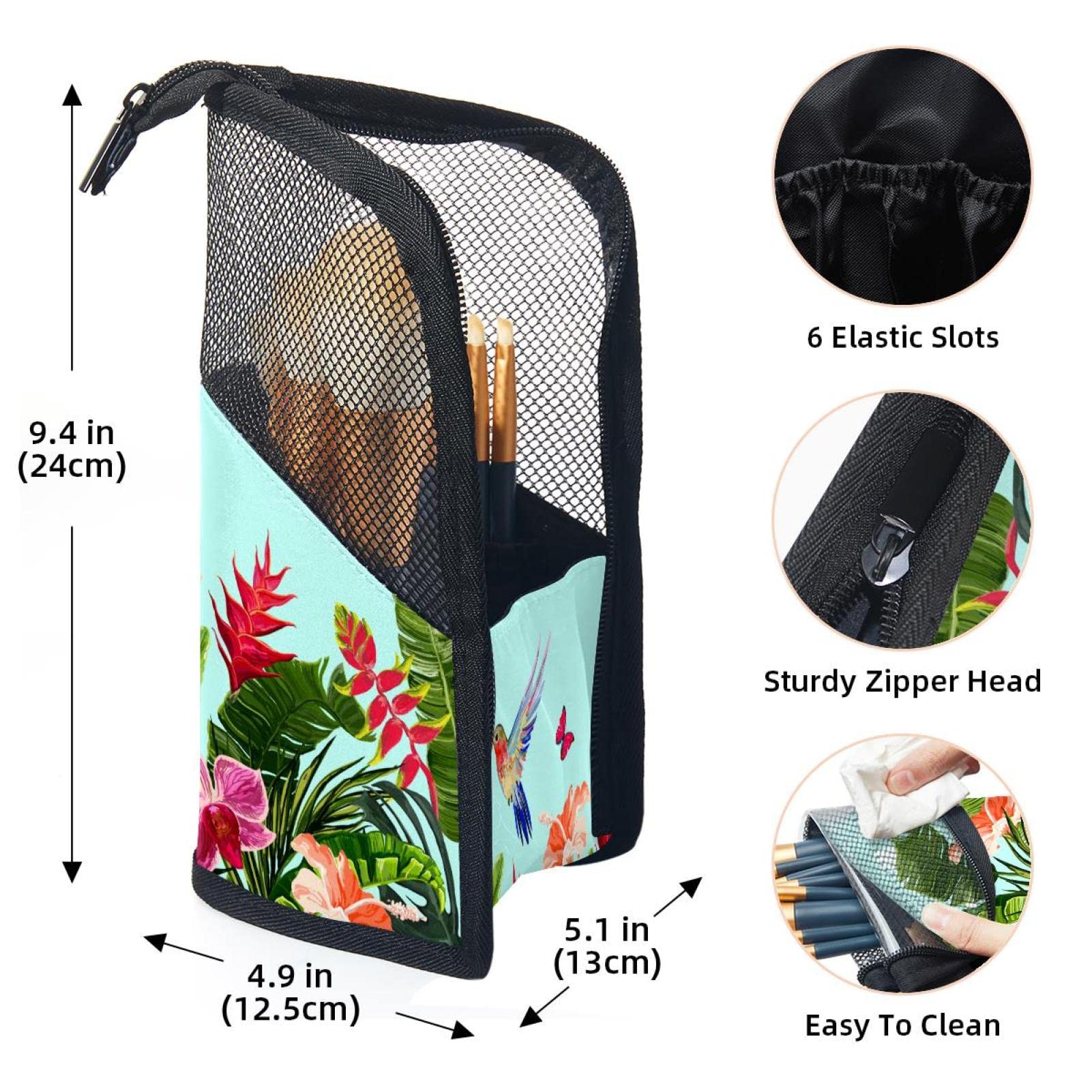 Portable Makeup Brush Organizer Bag with 12 Slots - Hummingbird Flower Palm Leaf Butterfly Design, Travel Makeup Brush Holder Case for Professional & Home Use | Perfect for Travel, Salon, and Daily Makeup Organization
