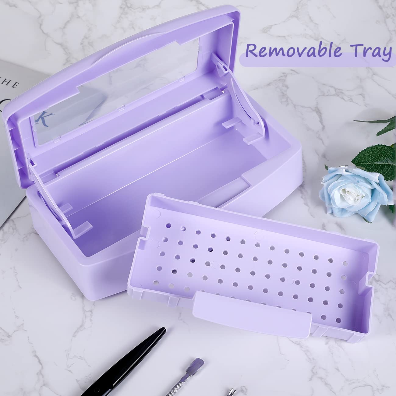 Gusnilo UV Nail Tool Sterilizer Box - Barbicide Disinfectant Jar for Salon & Manicure Equipment - Purple Plastic Disinfectant Container for Nail Tools, Hair Salons & Beauty Centers - Perfect for Sanitizing Clippers, Nail Files & Manicure Tools Between Clients