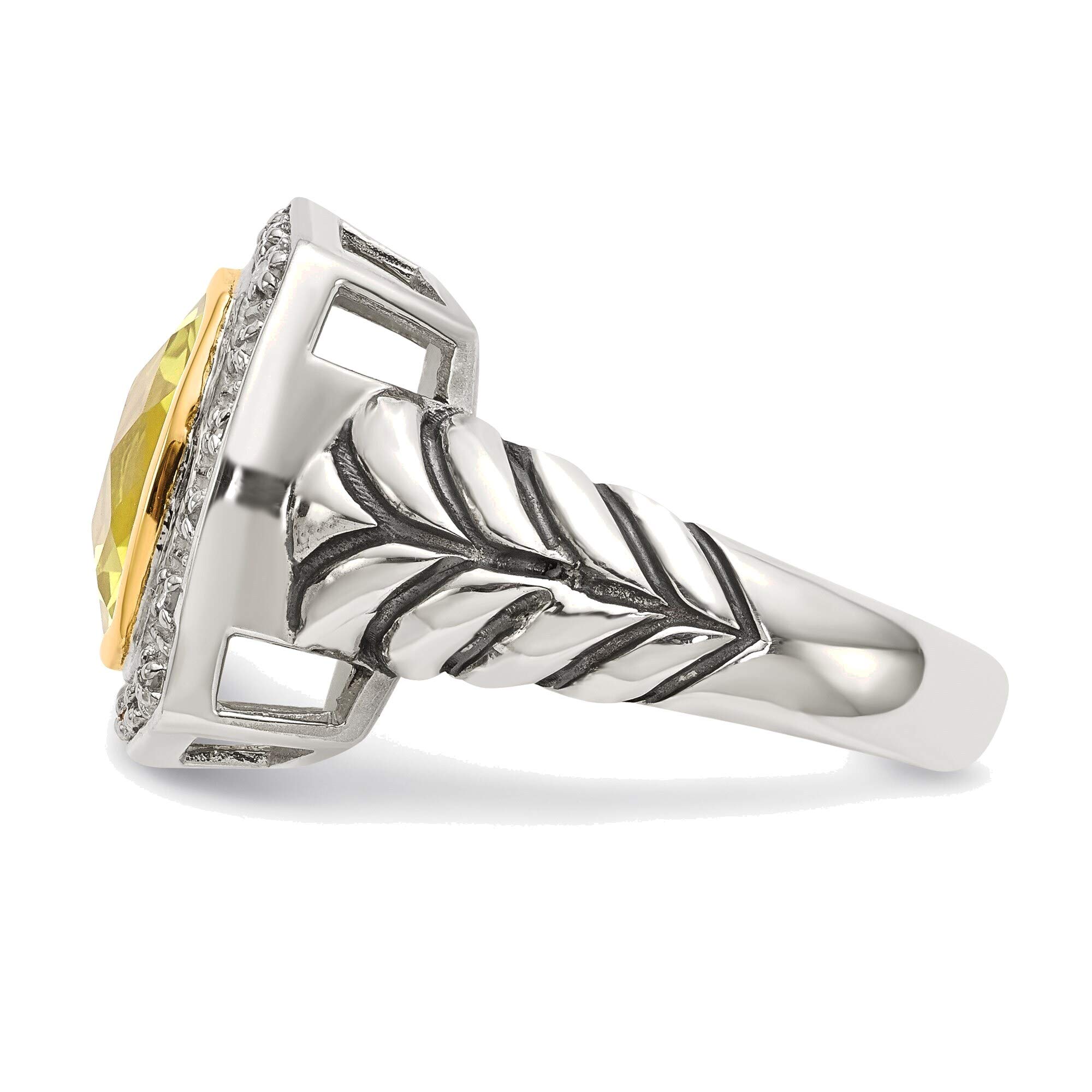 Bonyak 14K Lemon Quartz & Diamond Sterling Silver Ring Size 6 - Elegant Jewelry for Women, Perfect for Engagement, Wedding & Special Occasions