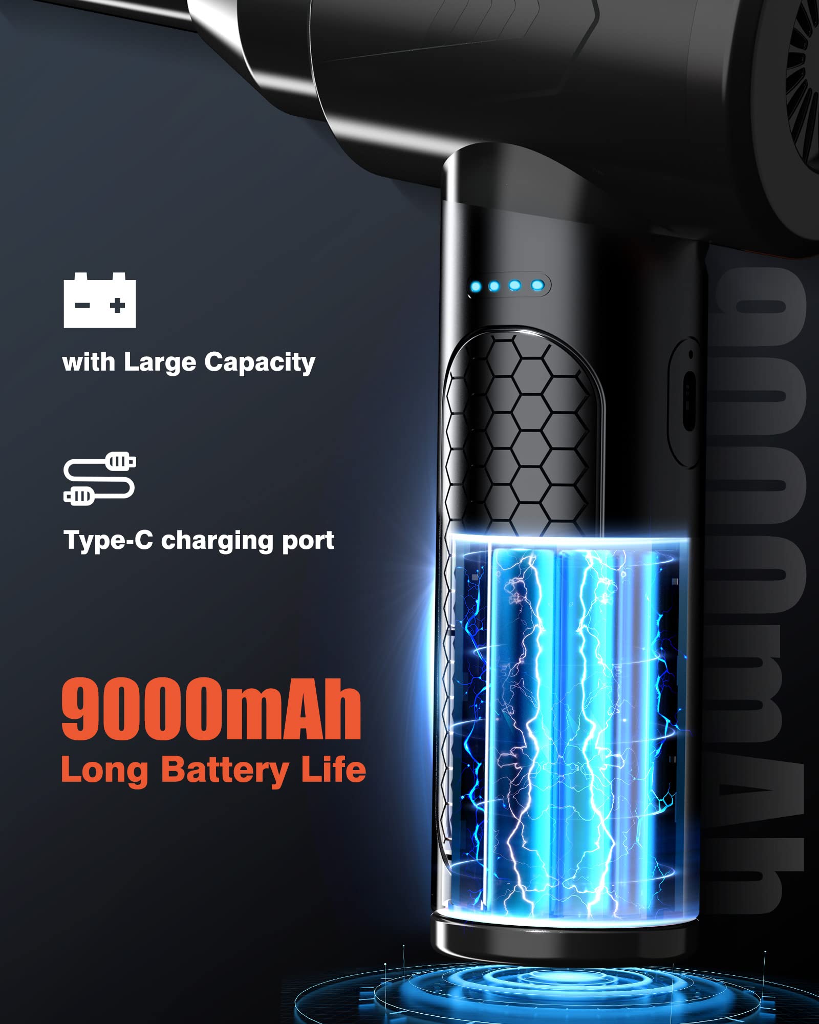 VMOK 100,000RPM Electric Air Duster with 3 Speed Settings & LED Light - 9000mAh Rechargeable Keyboard Cleaner for Laptop, Computer, Electronics - Perfect for Office, Home, and Gaming PC Maintenance