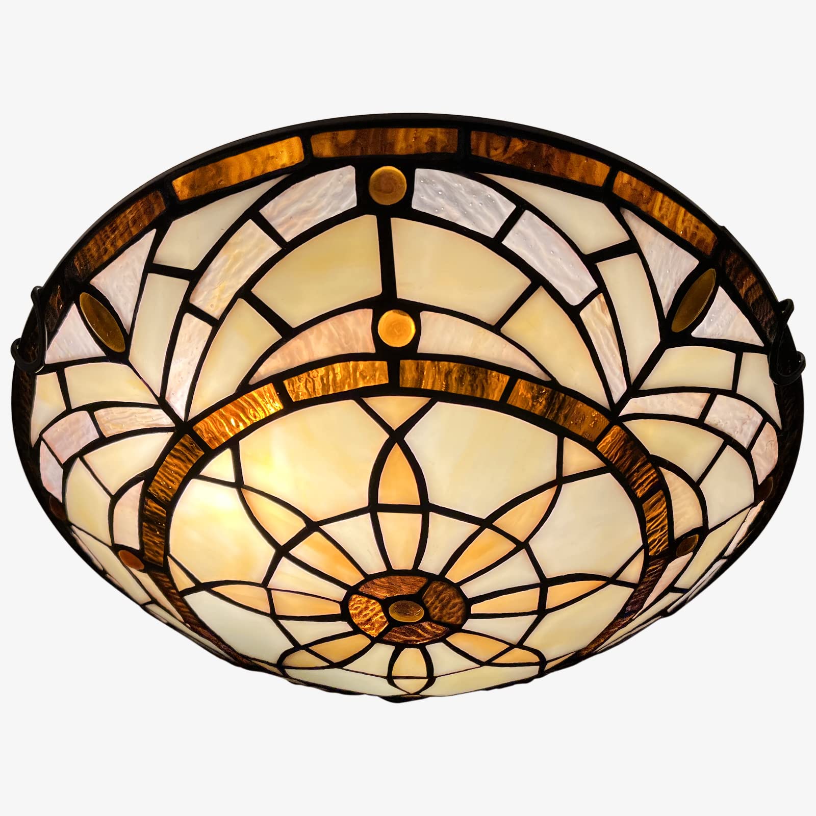 ARTZONE Tiffany Style Stained Glass Ceiling Light Fixture - 12 Inch 2-Light Flush Mount Lamp for Bedroom, Dining Room, Living Room, Entryway & Foyer - Vintage Inspired Home Decor Lighting for Cozy Ambiance