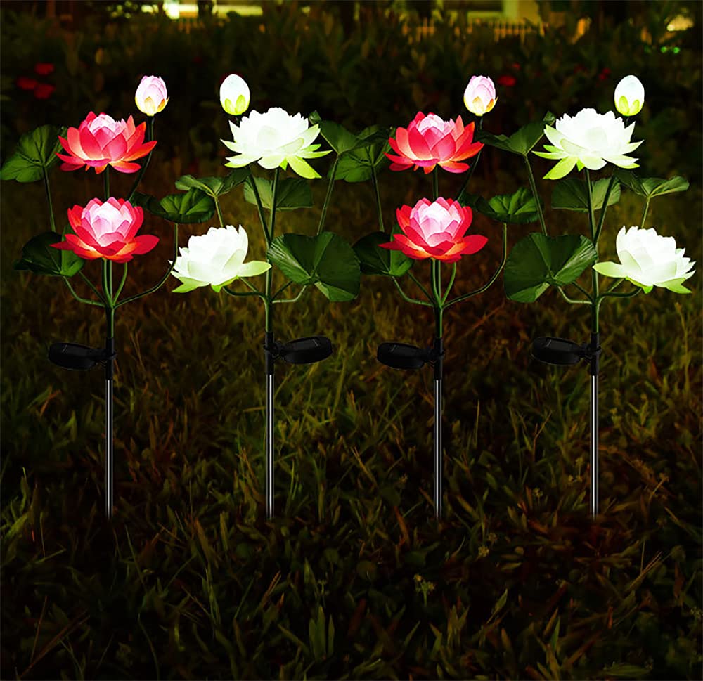 2 Pack Solar Lotus Flower Lights - Waterproof Outdoor Solar Garden Lights for Pathway, Lawn, Patio, Yard - Decorative Solar Stake Landscape Lighting (White) | Perfect for Garden Decor, Walkway Illumination & Backyard Ambience