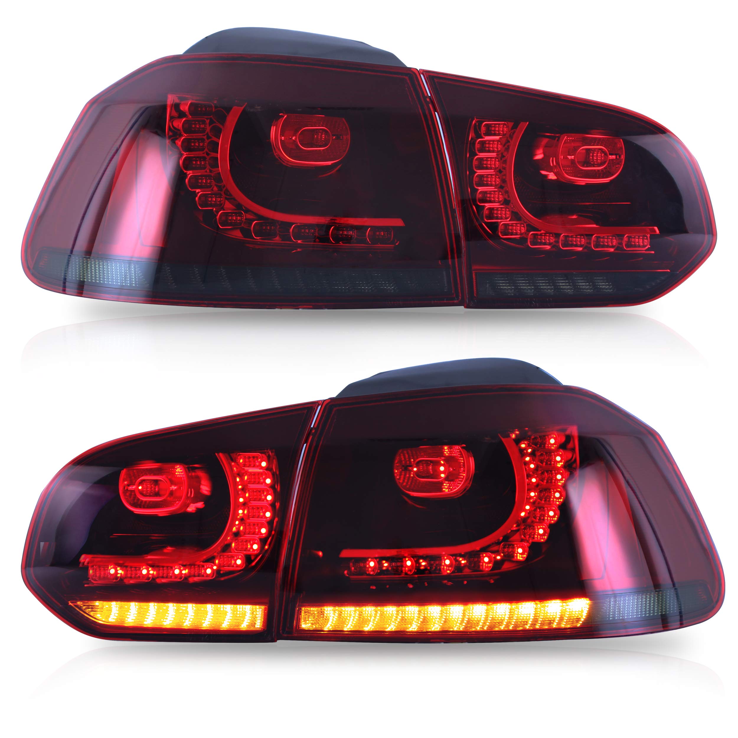 VLAND LED Tail Lights Assembly for VW Golf 6 (2010-2014) - Red/Smoke Rear Lamps with DRL, Fog Lights & Sequential Turn Signals | Direct Fit Replacement | Enhanced Night Driving Safety & Style Upgrade