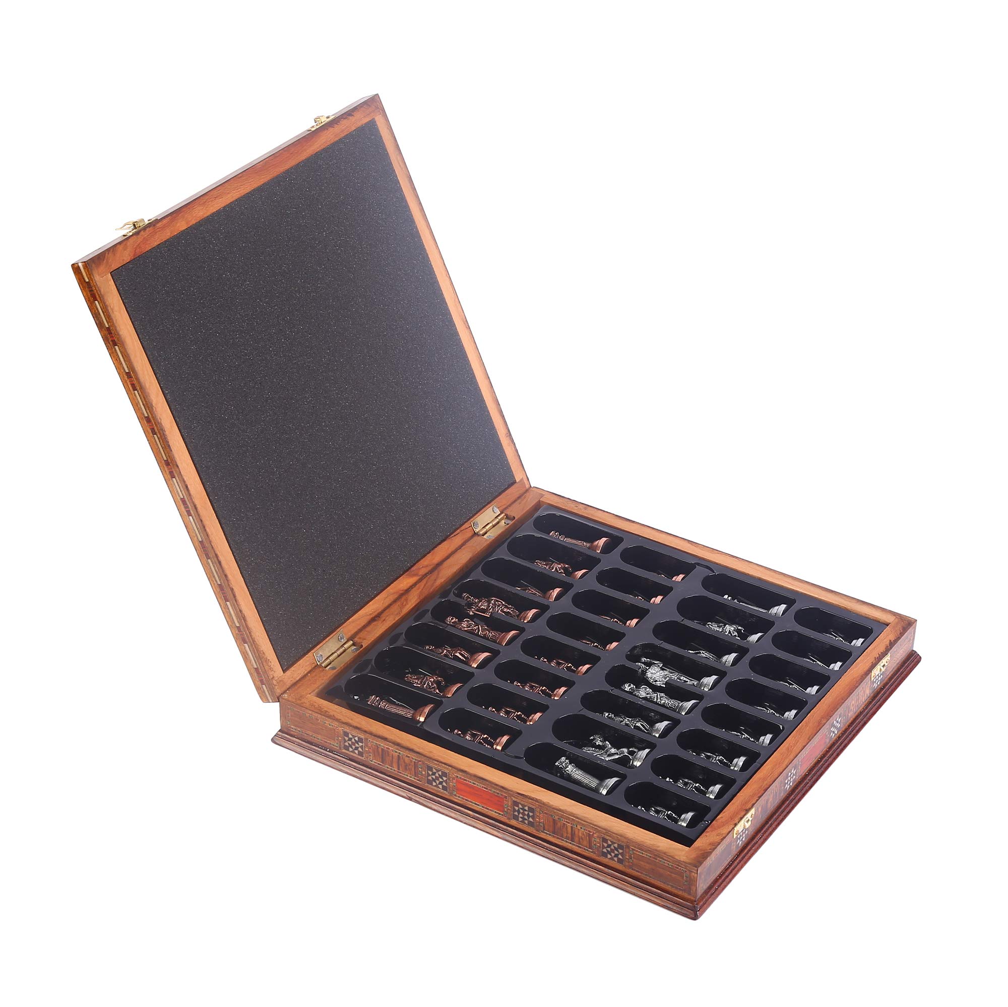 Handmade Historical Egypt Pharaoh Metal Chess Set with Natural Solid Wooden Board & Pearl Inlay - 3.4 Inch King Pieces for Adults | Perfect for Home Decor, Collector's Display & Strategy Game Nights