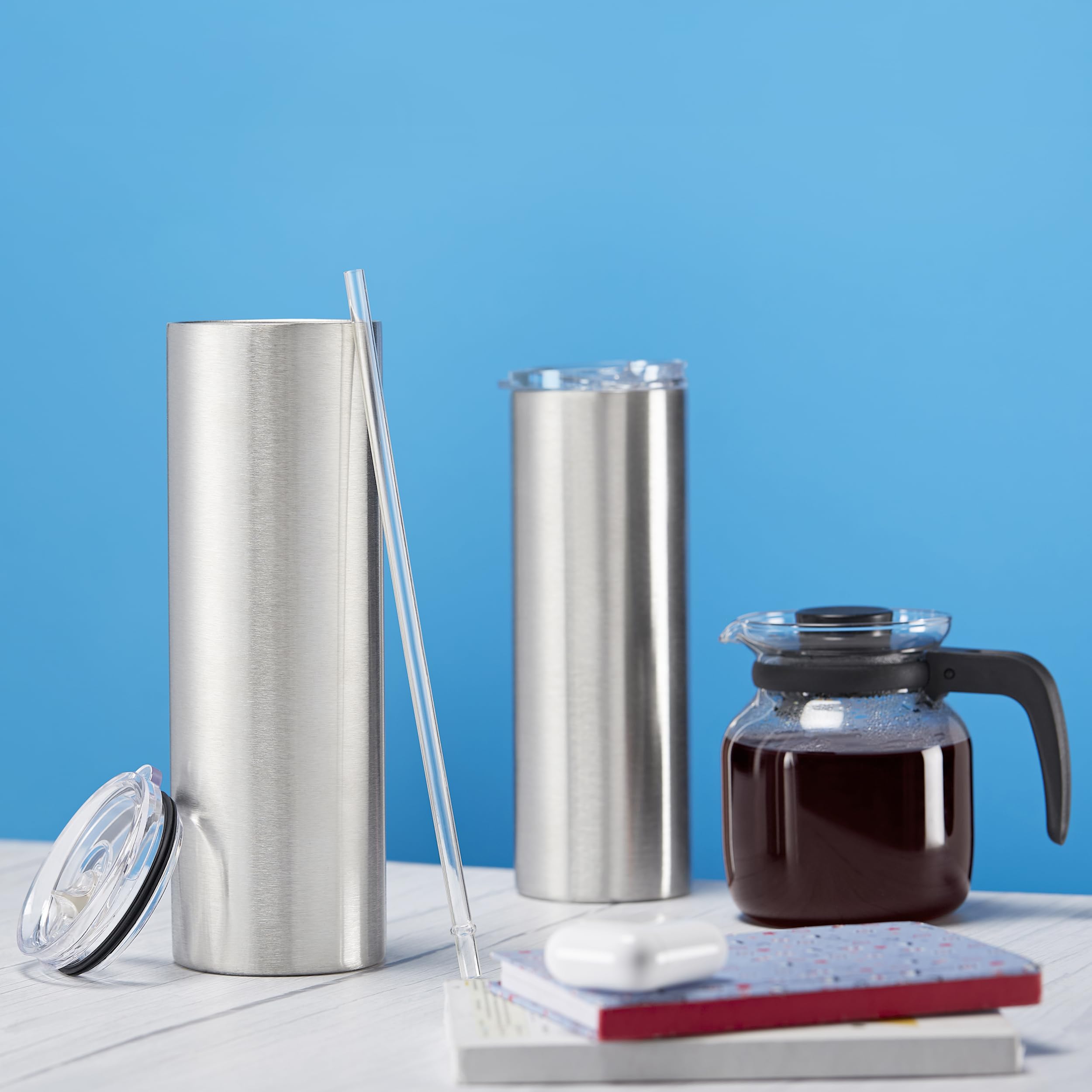 Makerflo Silver 20 oz Skinny Stainless Steel Tumbler with Lid & Straw - Bulk Pack of 25 | DIY Customizable Cups for Epoxy, UV DTF, Vinyl & Laser Engraving | Perfect for Crafters, Personalized Gifts & Promotional Events | Not for Sublimation