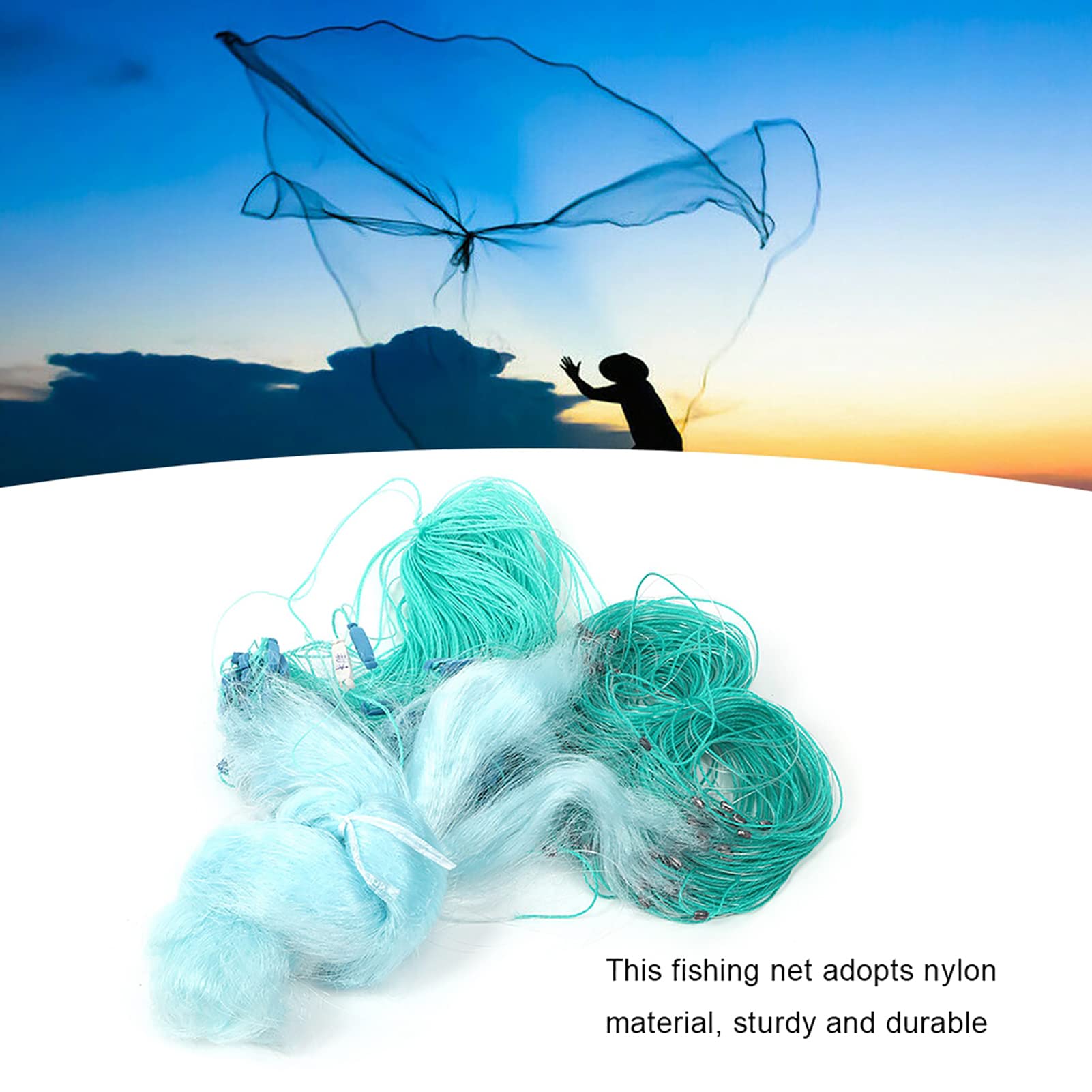 AUNMAS 50m/1.5m 3-Layer Nylon Saltwater Fishing Net - Hand Throw Bait Trap, Gill Net, Spin Net for Outdoor Fishing with Accessories (3 Finger) - Perfect for Saltwater Fishing, Shore Casting, and Bait Collection